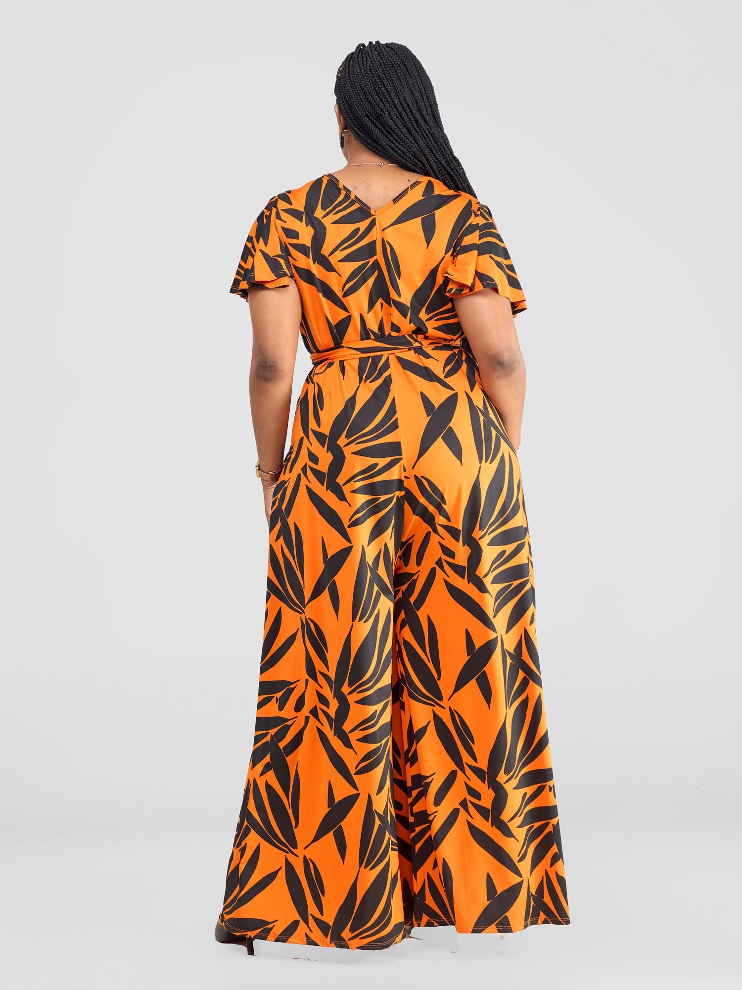 Vivo Ruwa Flounce Sleeve Jumpsuit - Orange / Black Twi Print