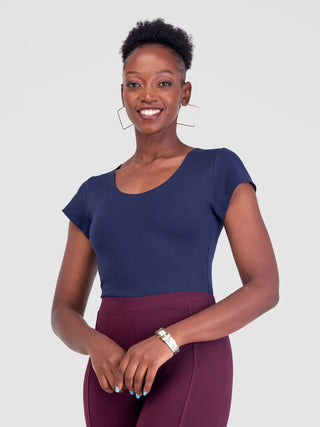 Vivo Basic Cap Sleeved Bodysuit - Navy Blue