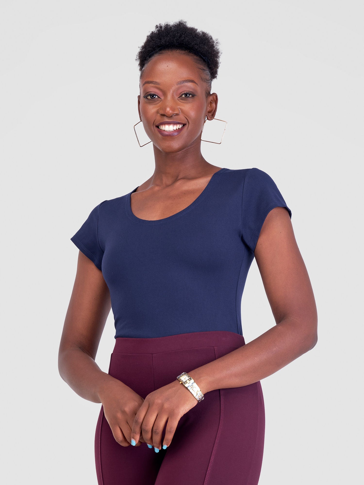 Vivo Basic Cap Sleeved Bodysuit - Navy Blue