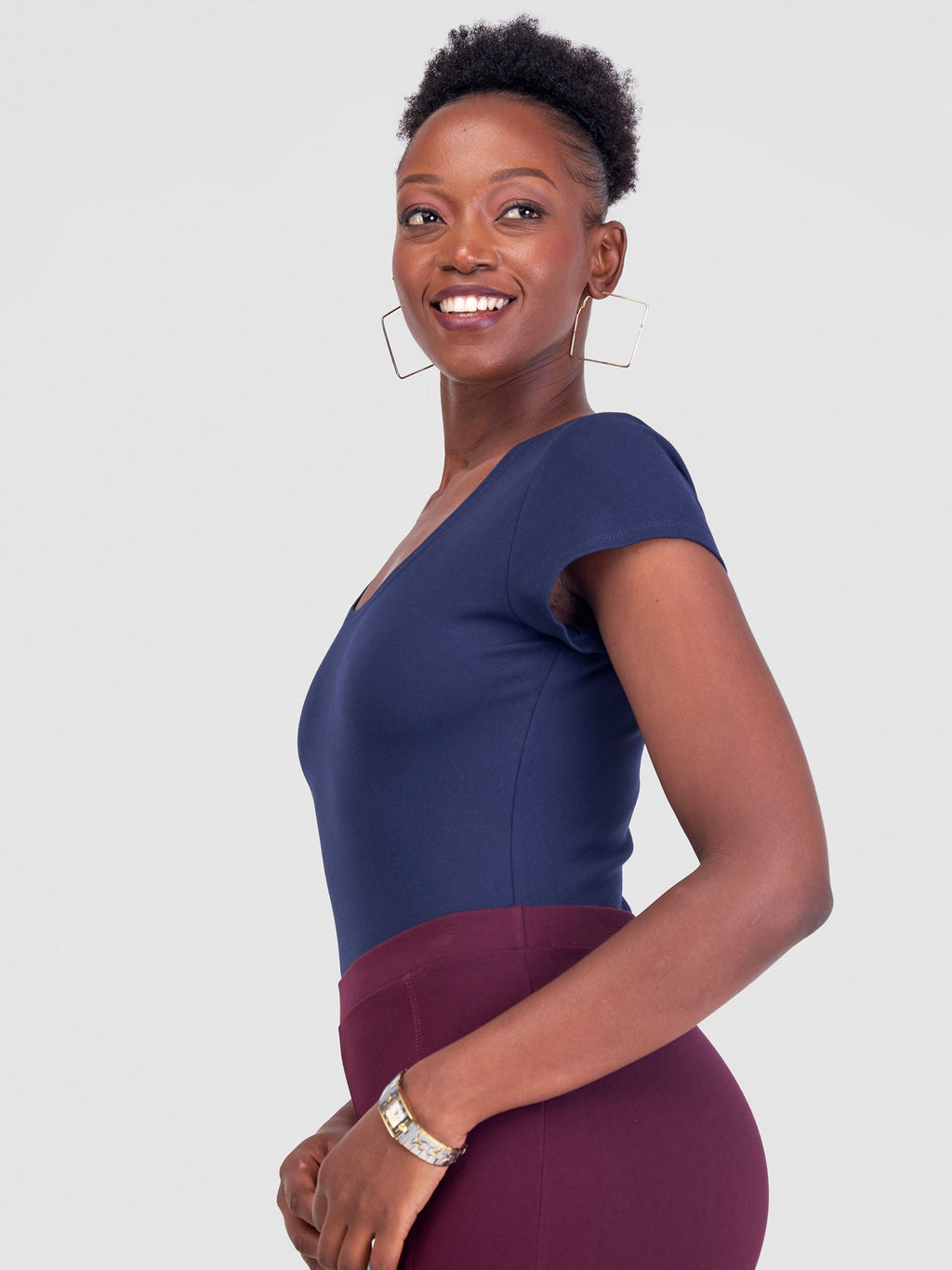 Vivo Basic Cap Sleeved Bodysuit - Navy Blue