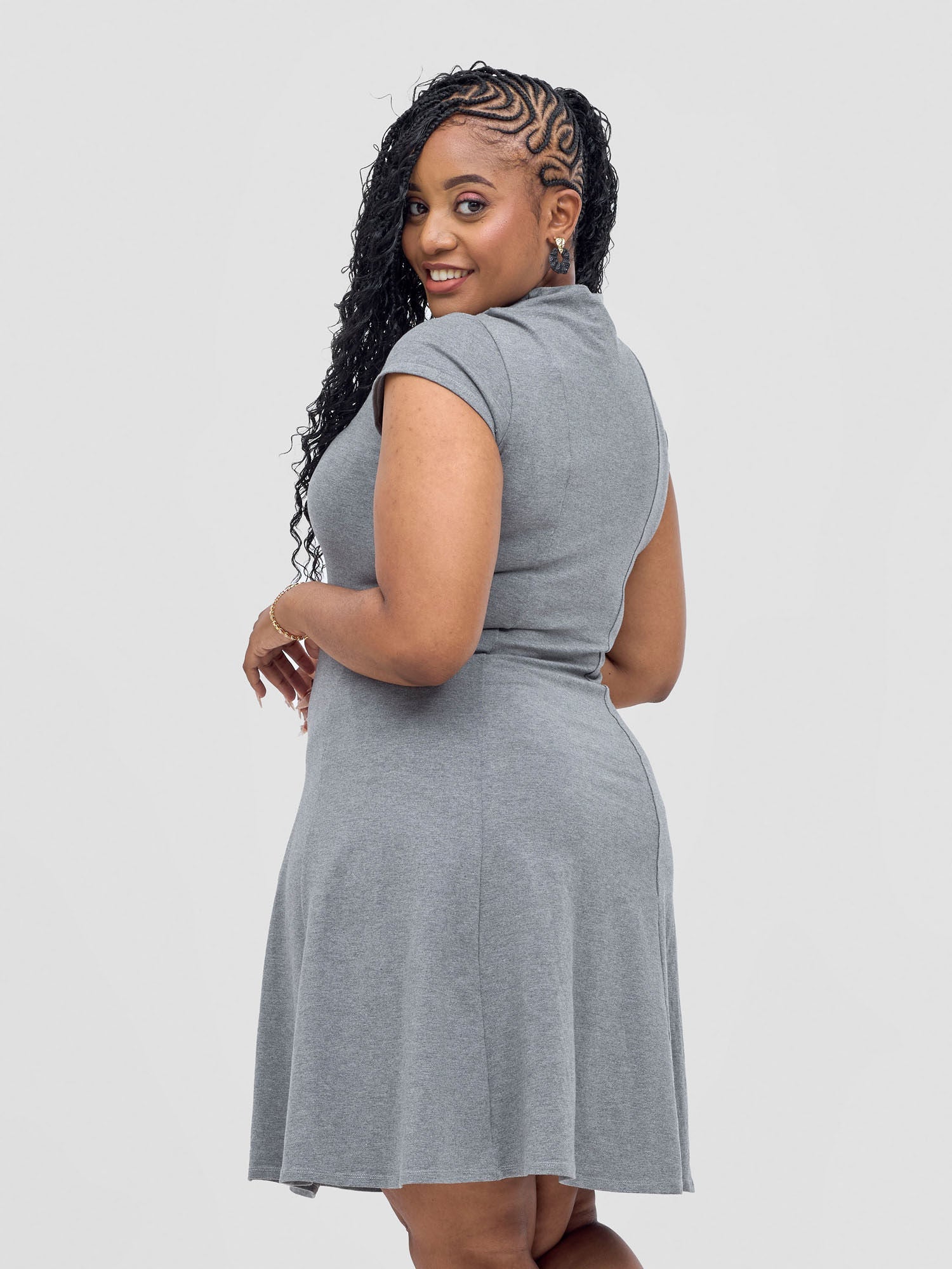 Vivo Mandla High Neck A-Line Dress - Grey