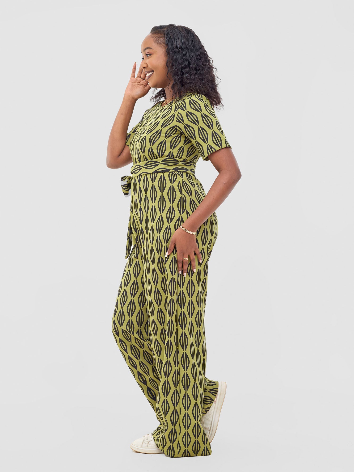 Vivo Mandla Jumpsuit - Olive / Black Anla Print