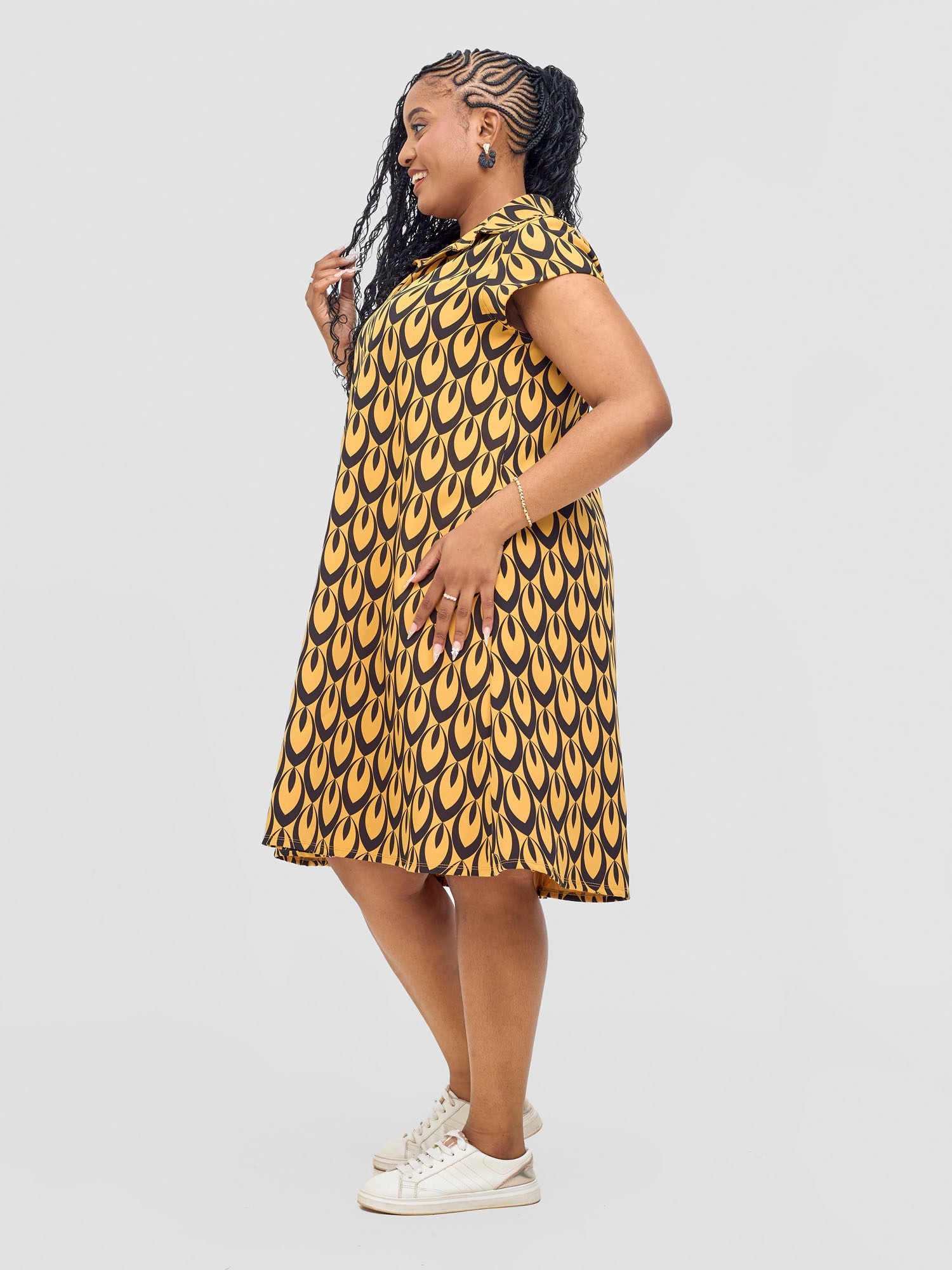 Vivo Mandla Tent Dress - Mustard / Black Manla Print