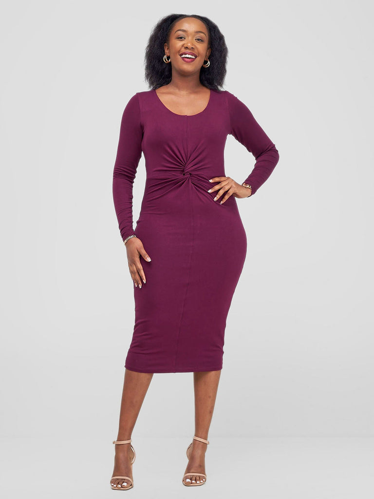 Vivo Hamle Bias Twist Dress - Burgundy