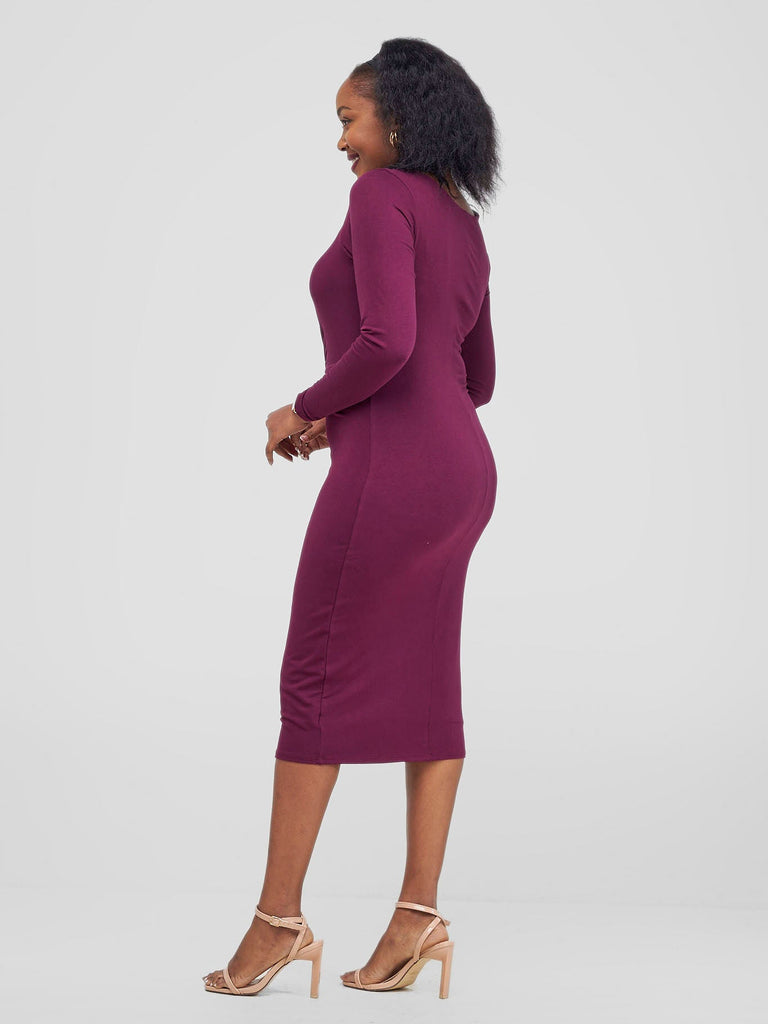 Vivo Hamle Bias Twist Dress - Burgundy