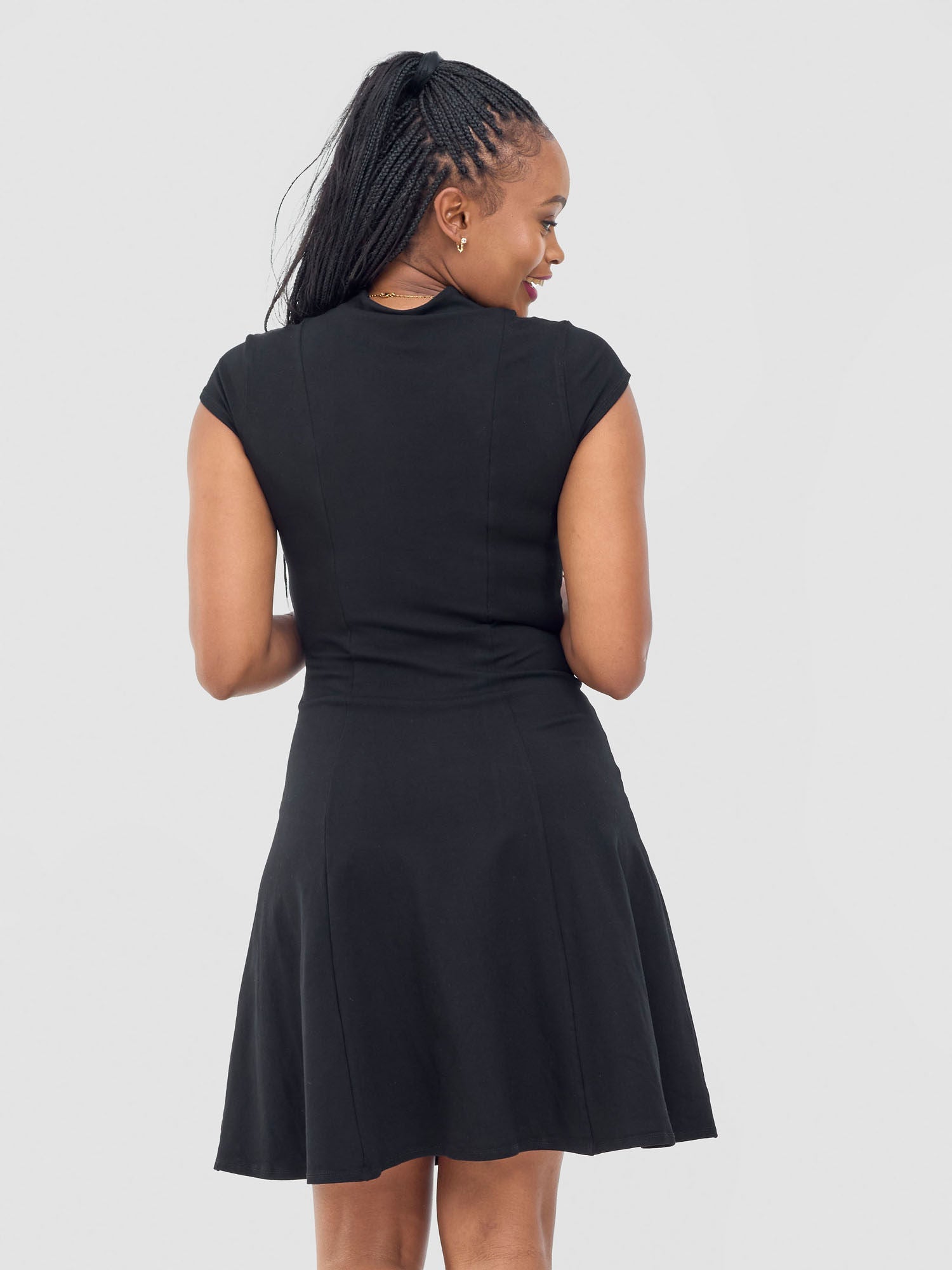 Vivo Mandla High Neck A-Line Dress - Black