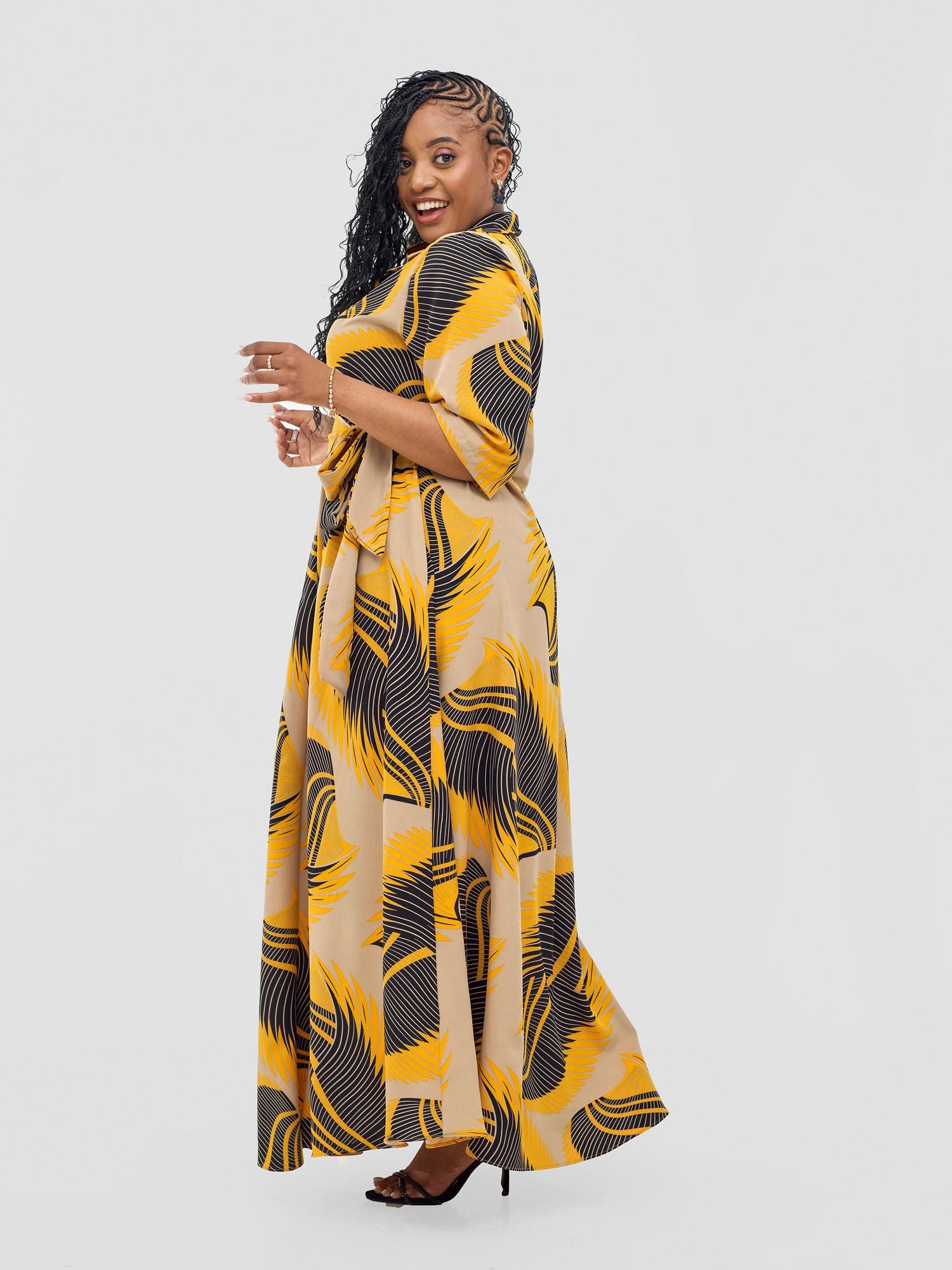 Vivo Yumi Maxi Shirt Dress - Yellow / Black Kasim Print