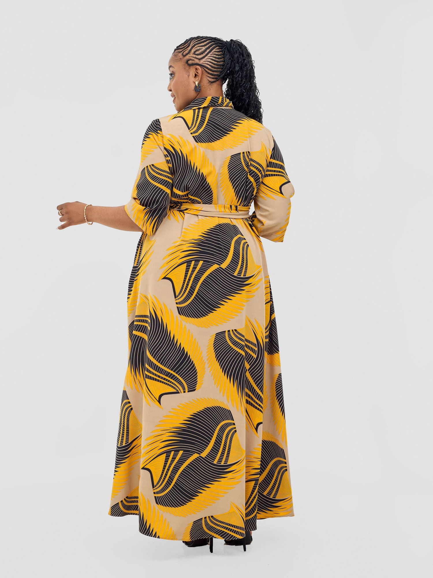 Vivo Yumi Maxi Shirt Dress - Yellow / Black Kasim Print