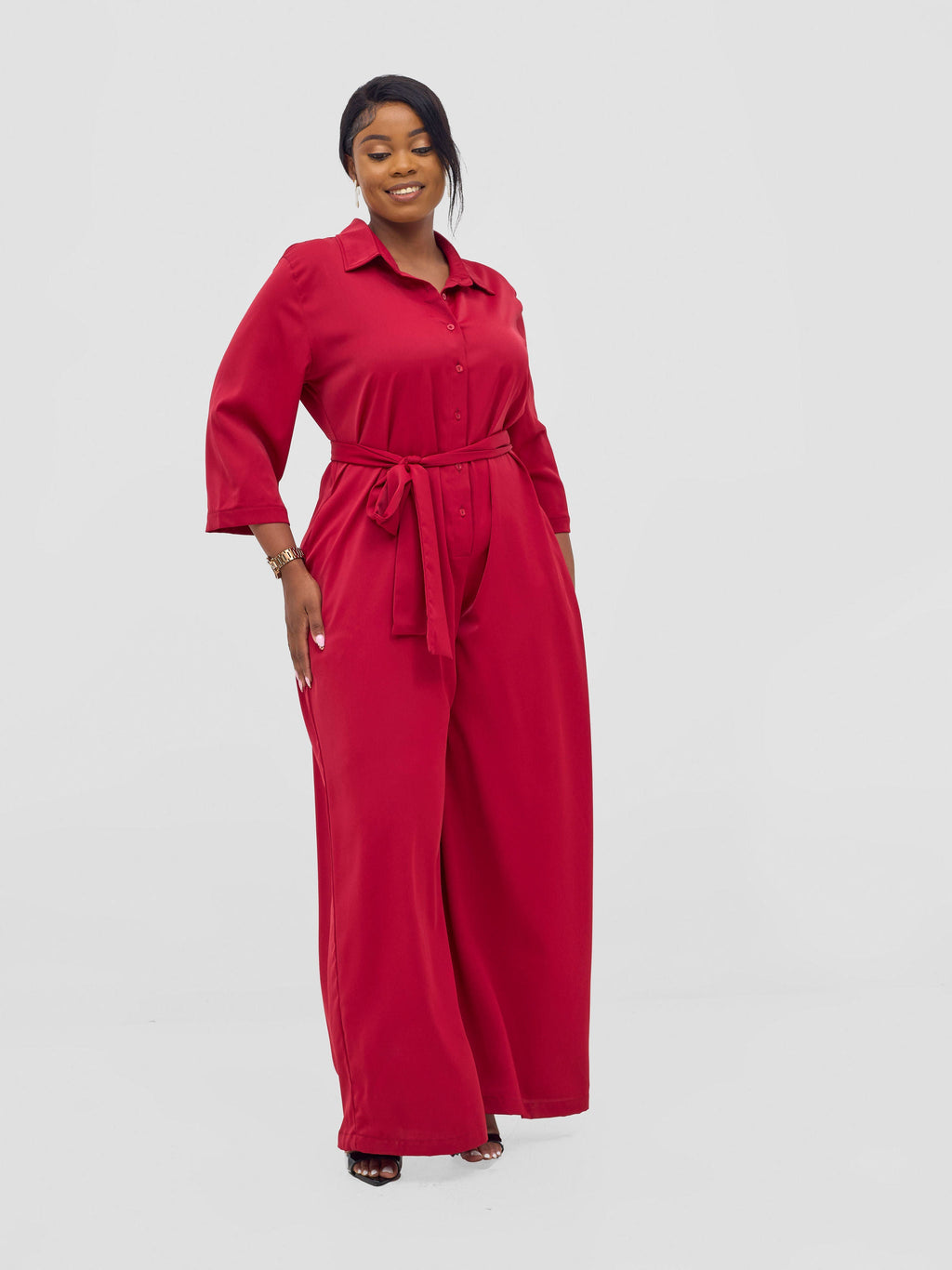 Vivo Ayah 3/4 Sleeve Jumpsuit - Dark Red