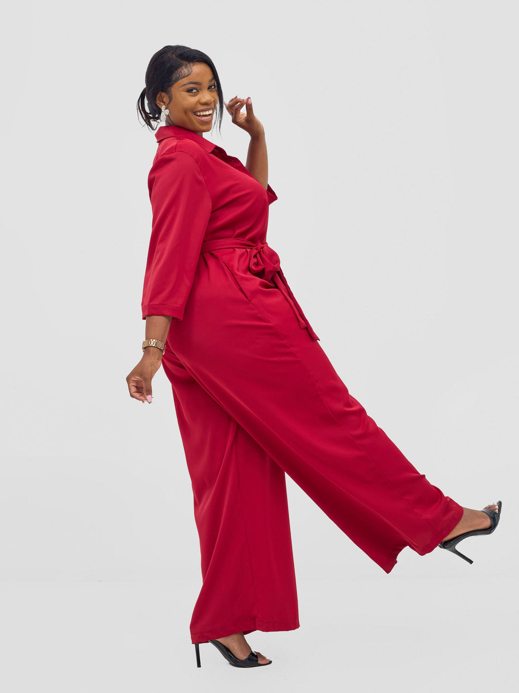 Vivo Ayah 3/4 Sleeve Jumpsuit - Dark Red