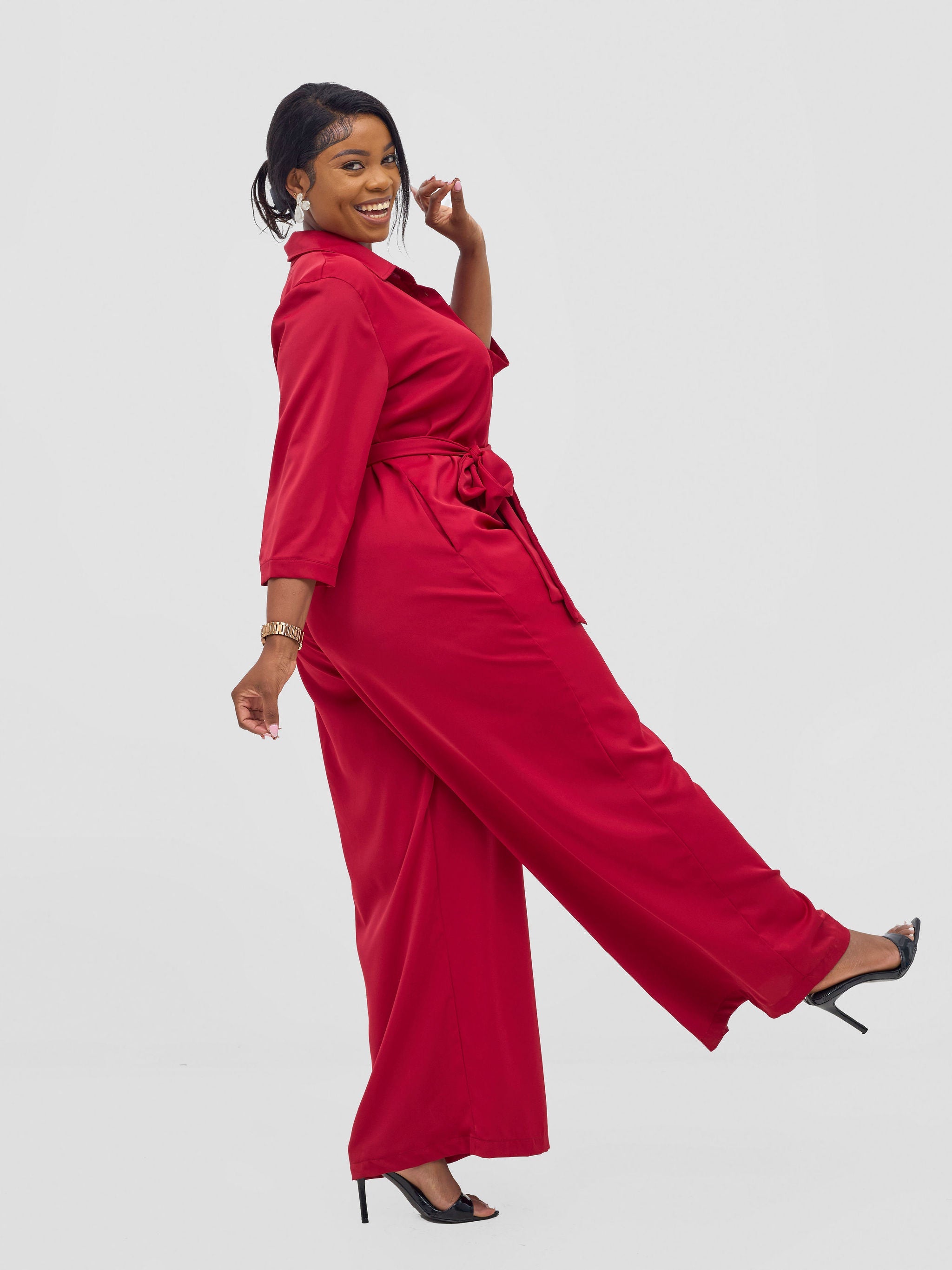 Vivo Ayah 3/4 Sleeve Jumpsuit - Dark Red