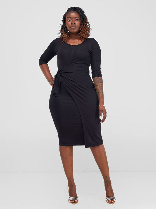 Vivo Hamle Side Twist Tie Bodycon - Black - Shopzetu