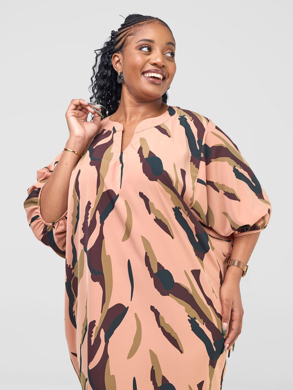 Vivo Reba Dolman Dress  - Tan / Brown Reba Print