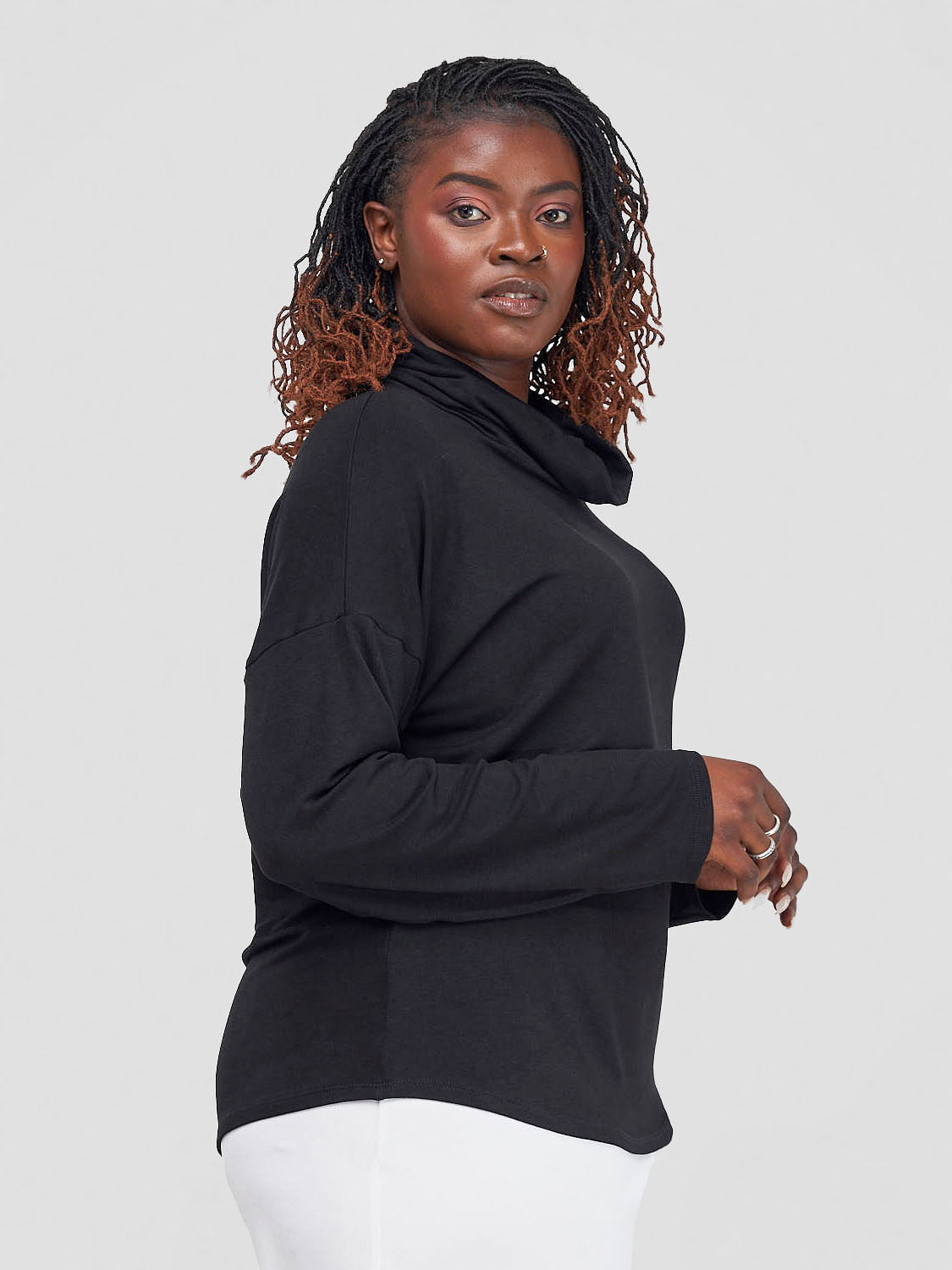 Vivo Basic Cowl Jersey Top - Black