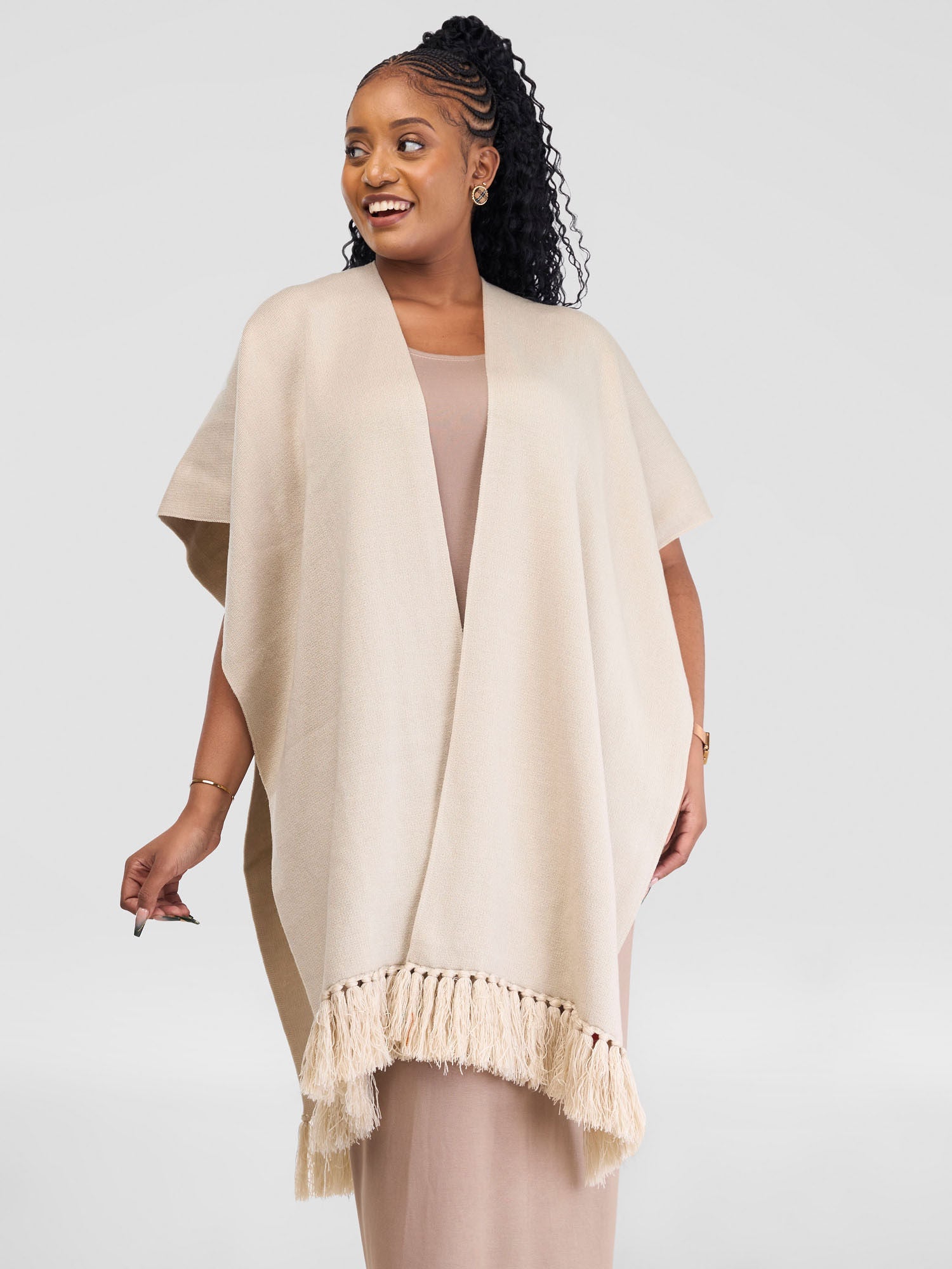 Vivo Basic Double Layered Wrap Poncho - Ivory