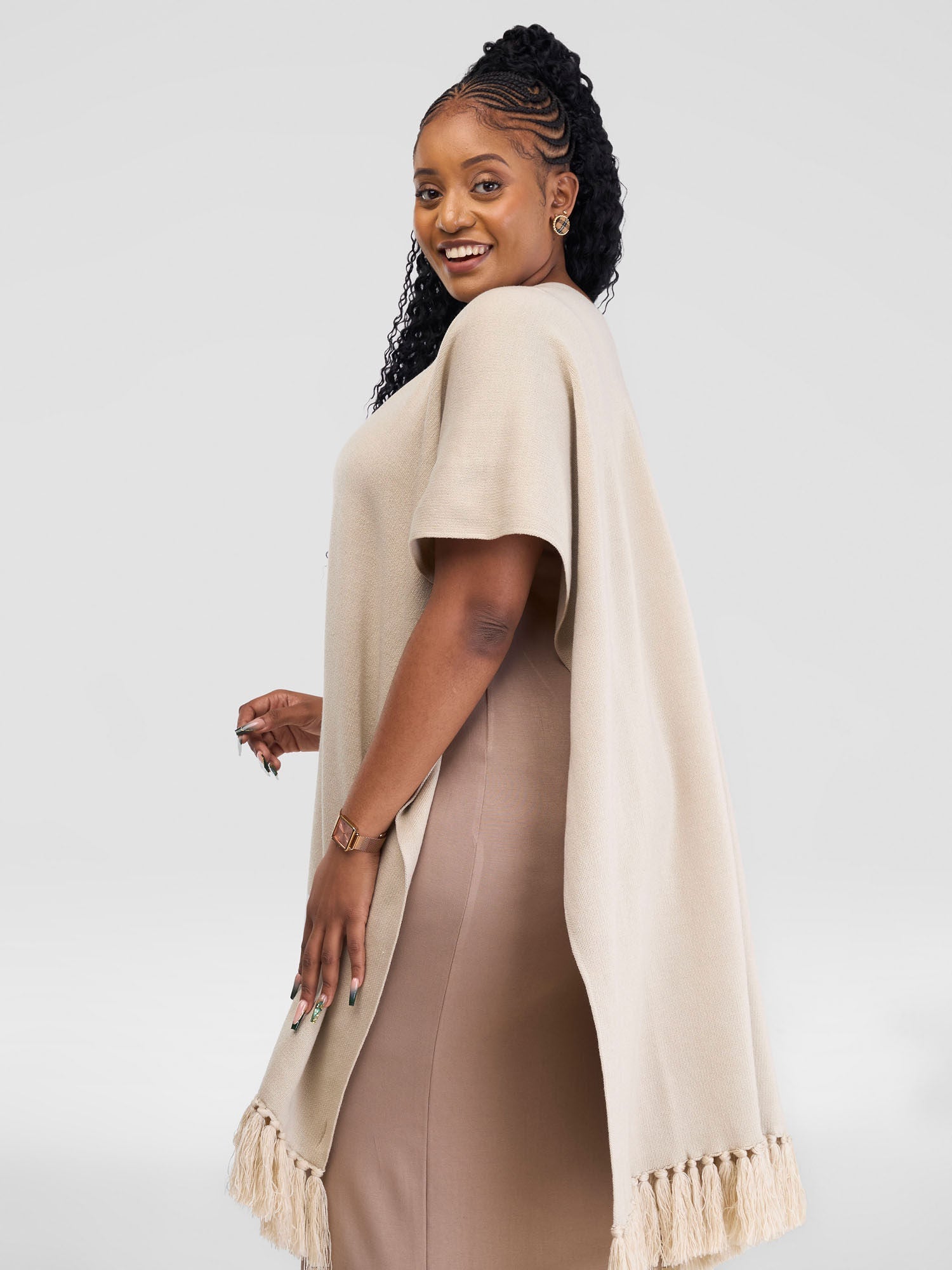 Vivo Basic Double Layered Wrap Poncho - Ivory