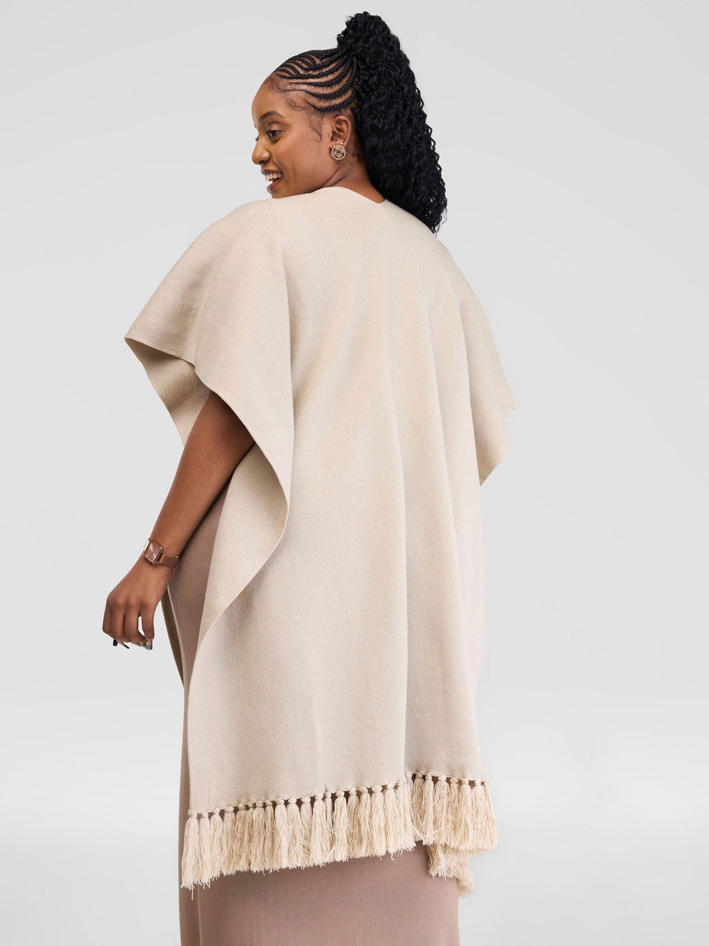 Vivo Basic Double Layered Wrap Poncho - Ivory