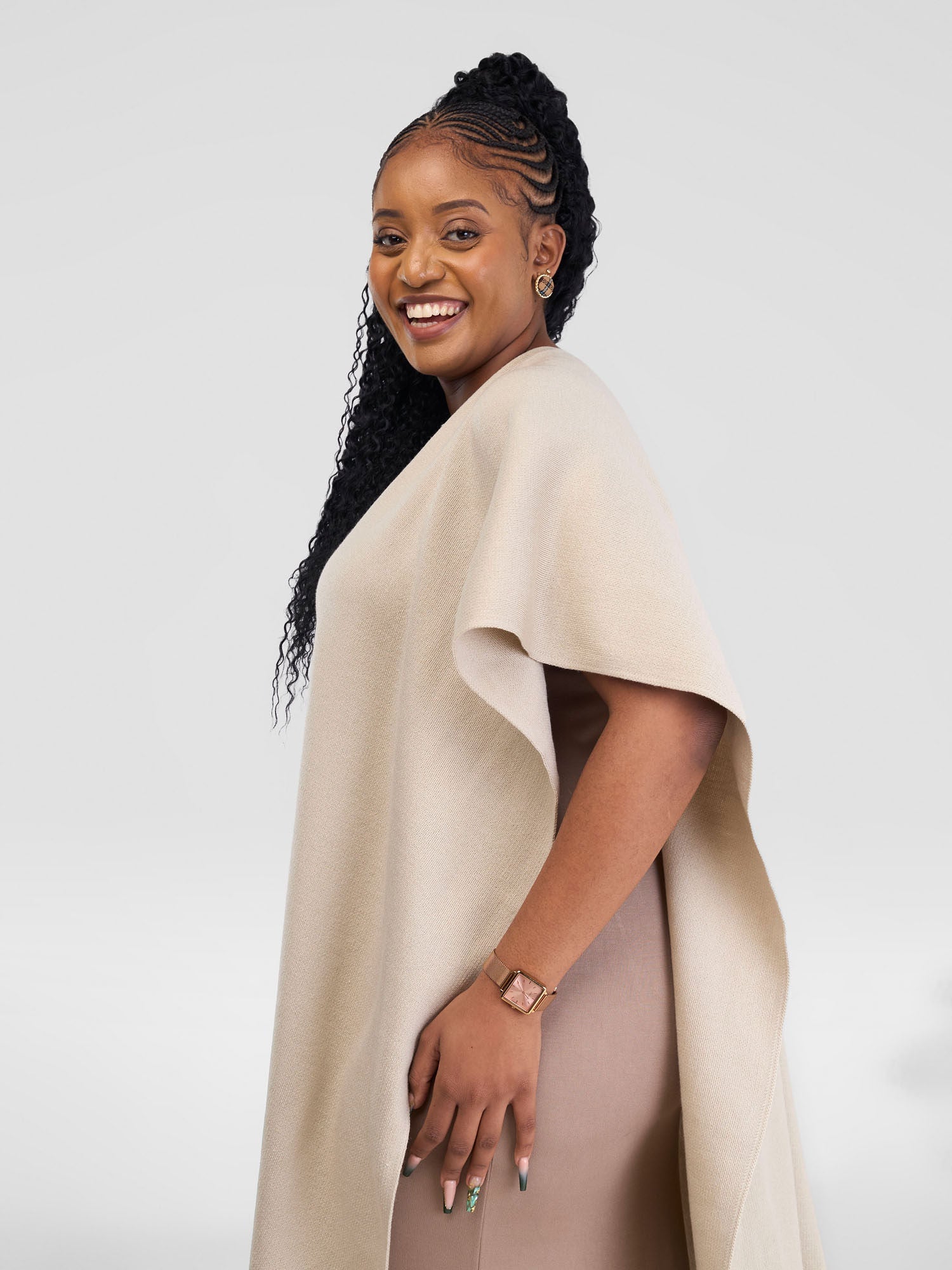 Vivo Basic Double Layered Wrap Poncho - Ivory