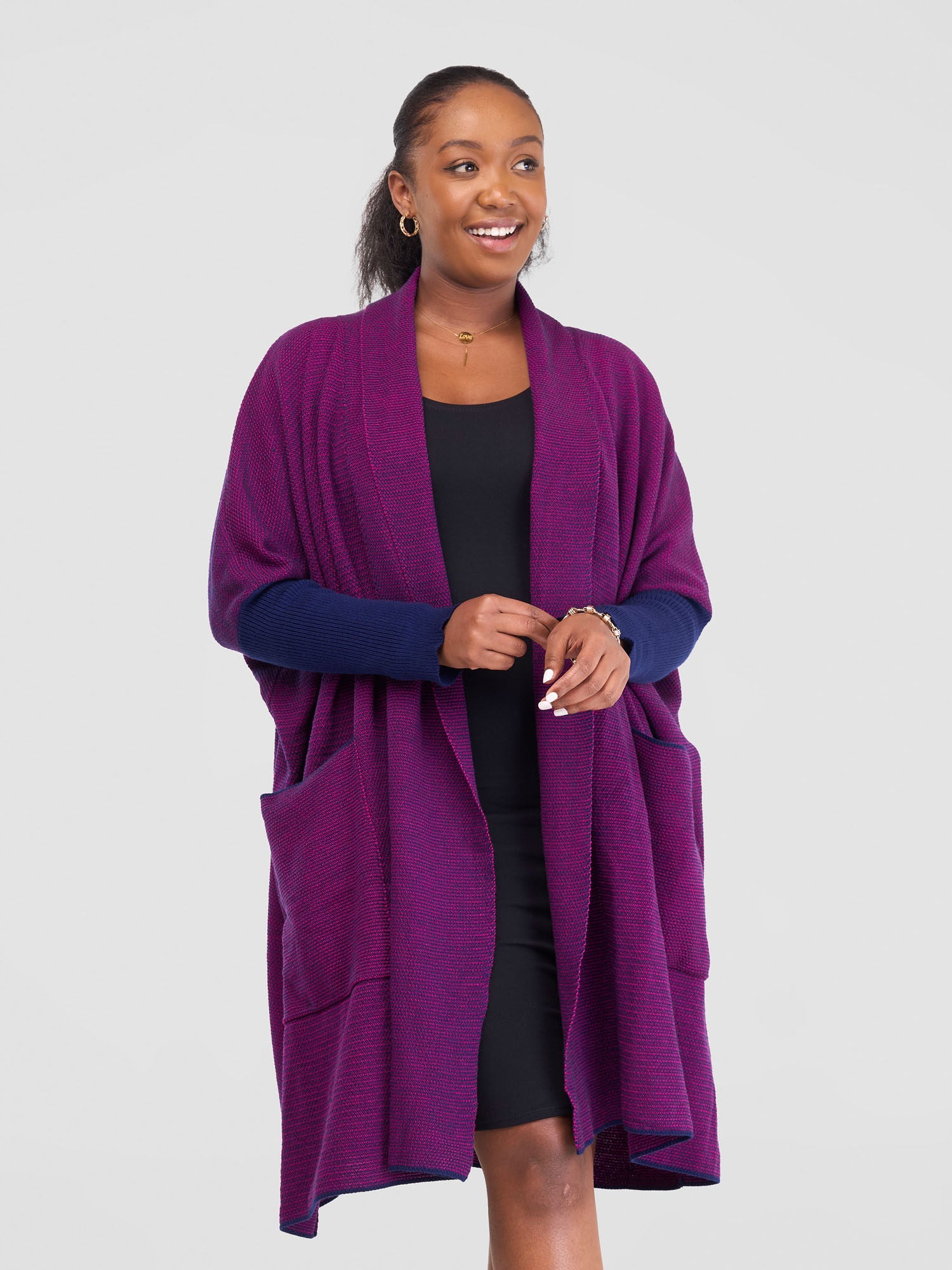 Vivo Cuffed Wide Sweater - Fuschia / Light Navy