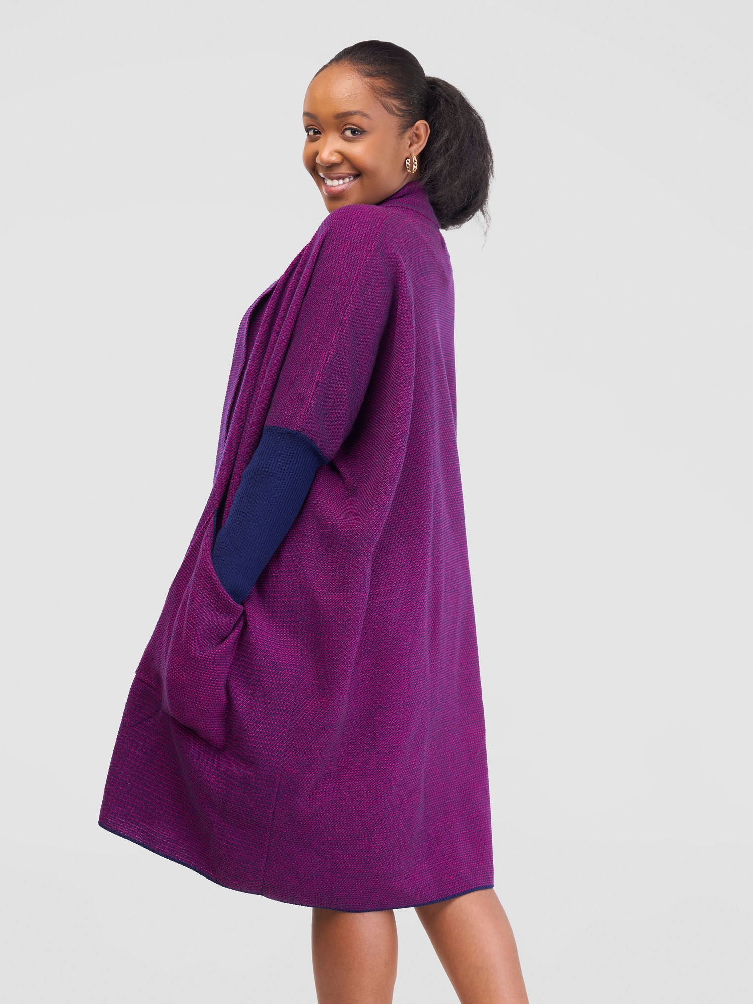 Vivo Cuffed Wide Sweater - Fuschia / Light Navy