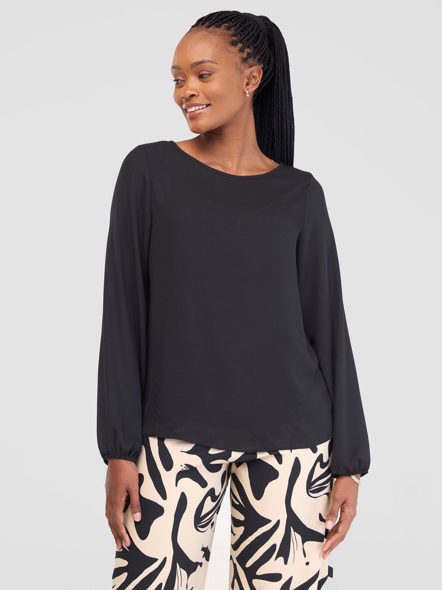 Vivo Basic Chiffon Bishop Sleeve Top (Double Layered) - Black
