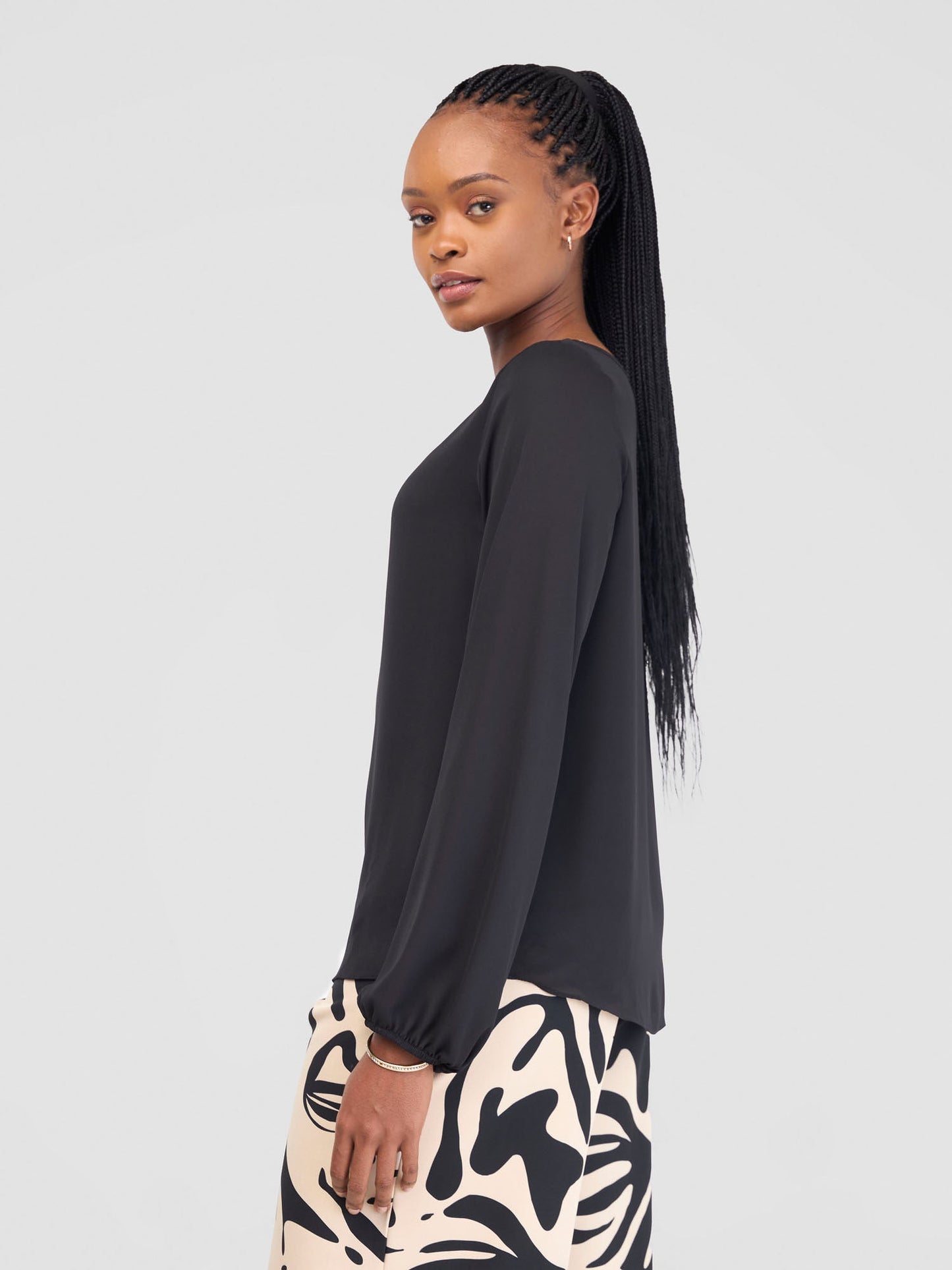 Vivo Basic Chiffon Bishop Sleeve Top (Double Layered) - Black