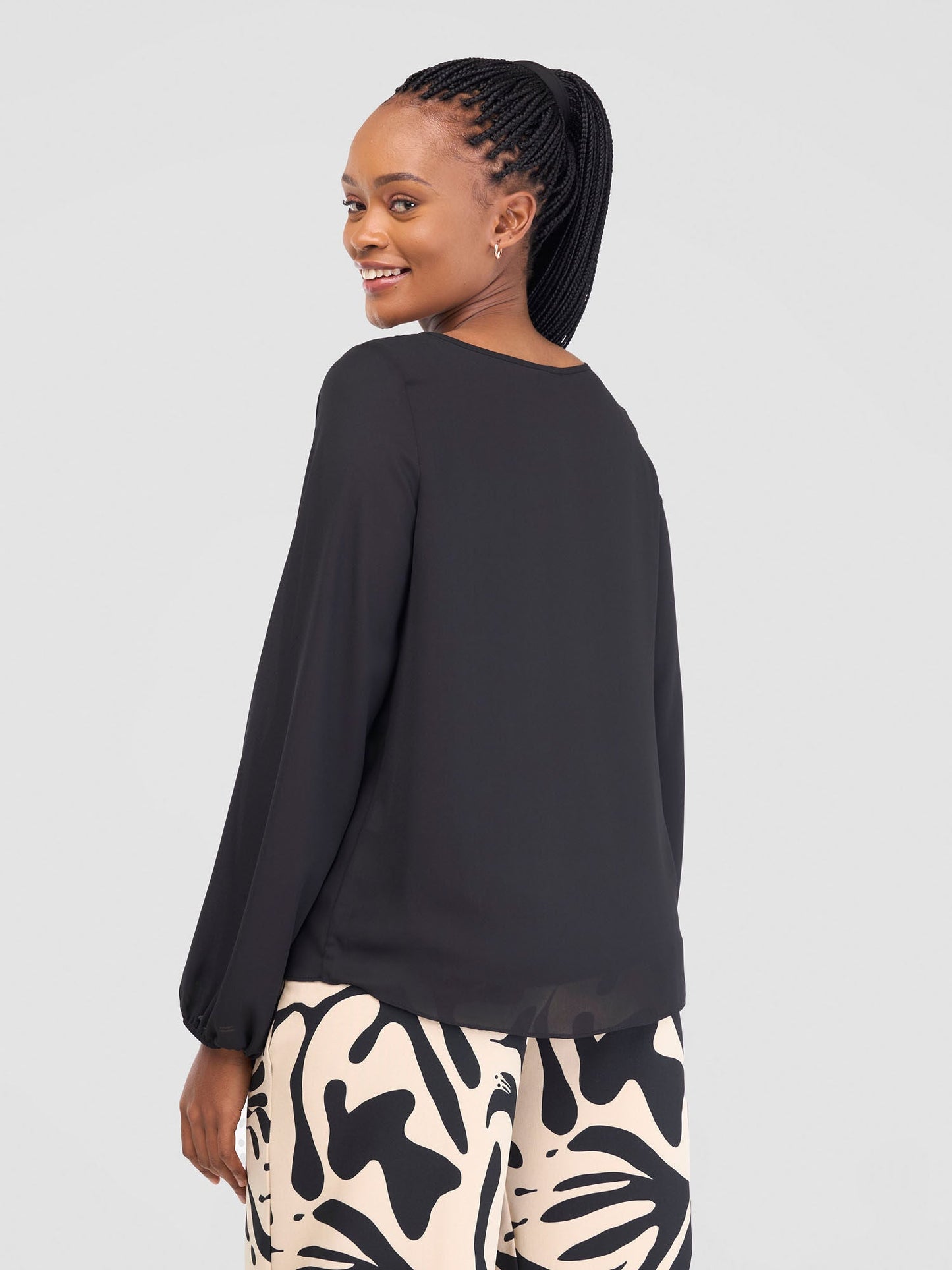 Vivo Basic Chiffon Bishop Sleeve Top (Double Layered) - Black