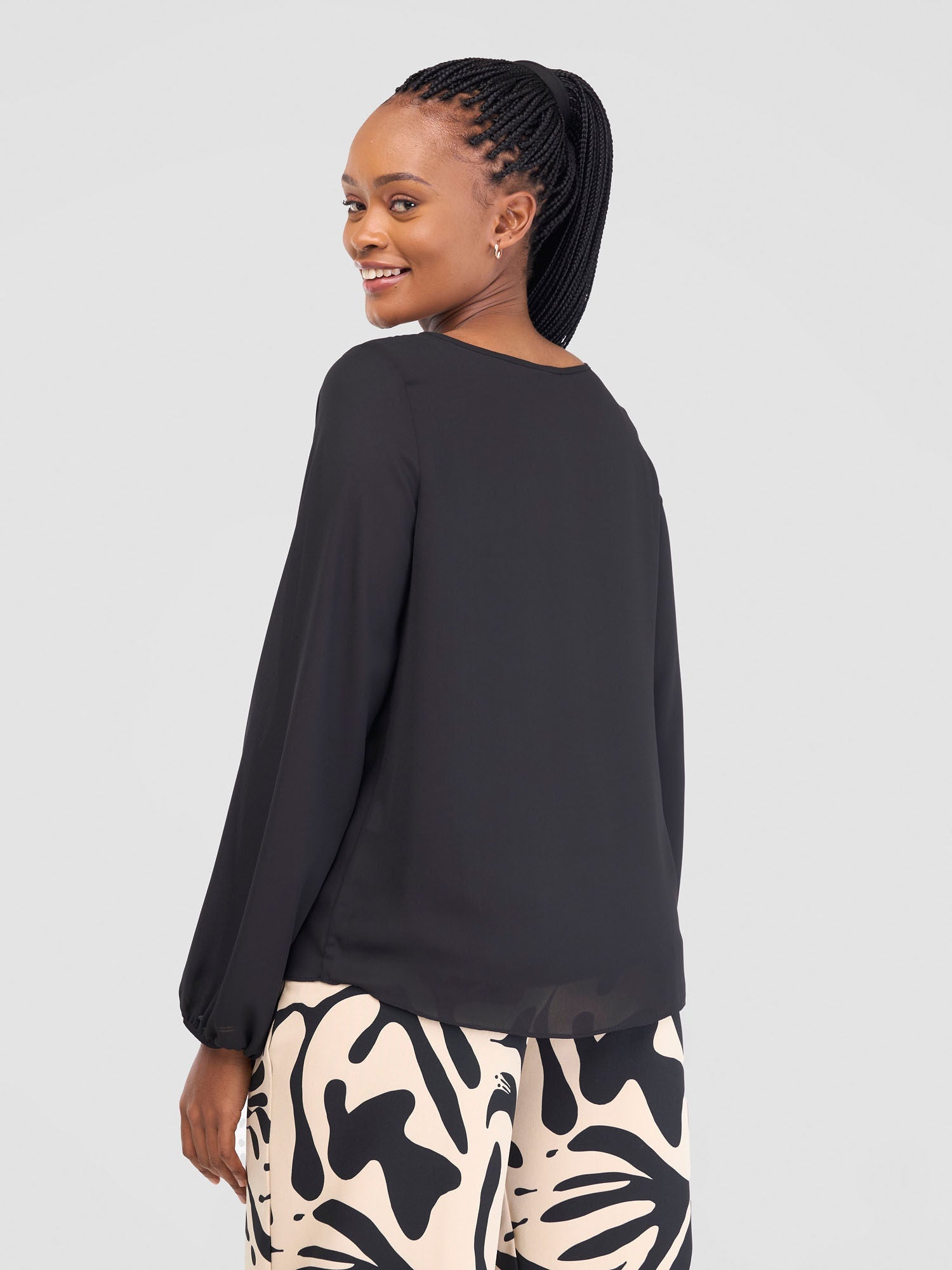 Vivo Basic Chiffon Bishop Sleeve Top (Double Layered) - Black