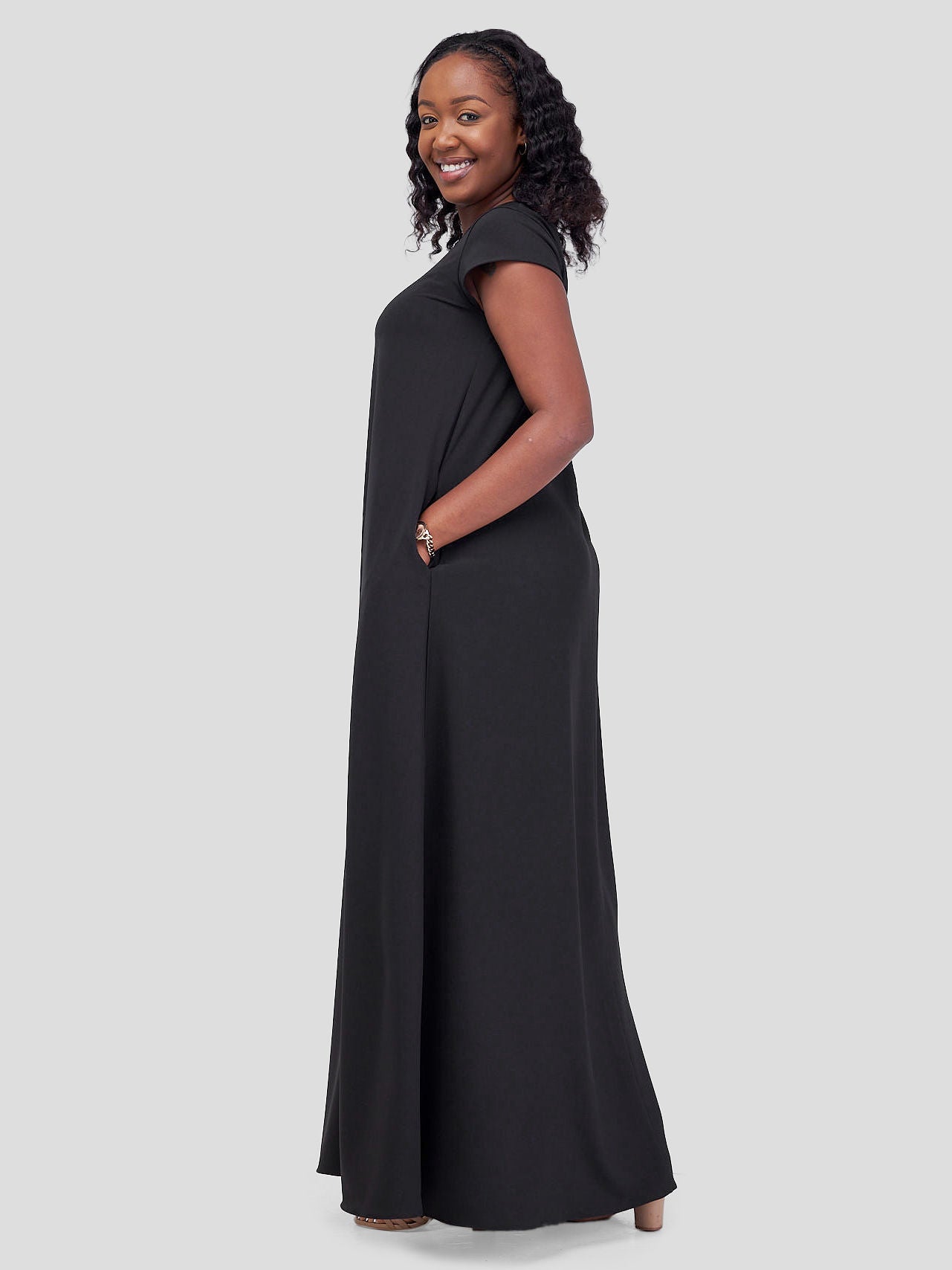 Vivo Basic Cap Sleeve Maxi Tent Dress - Black