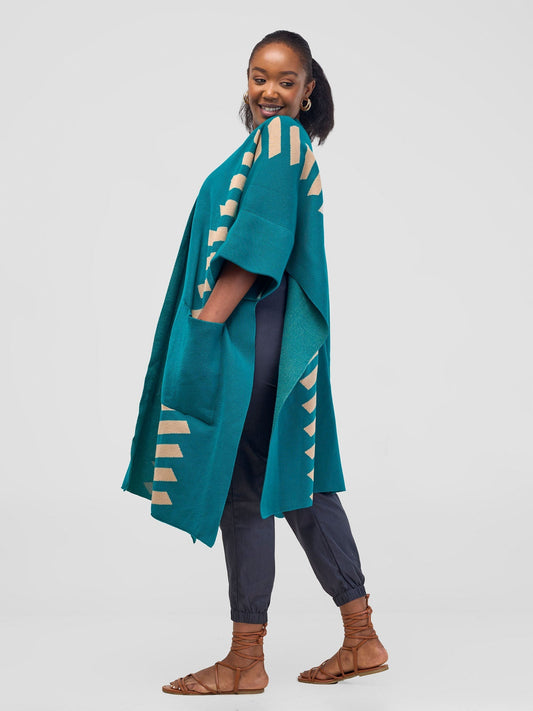 Safari Dila Poncho - Teal / Taupe