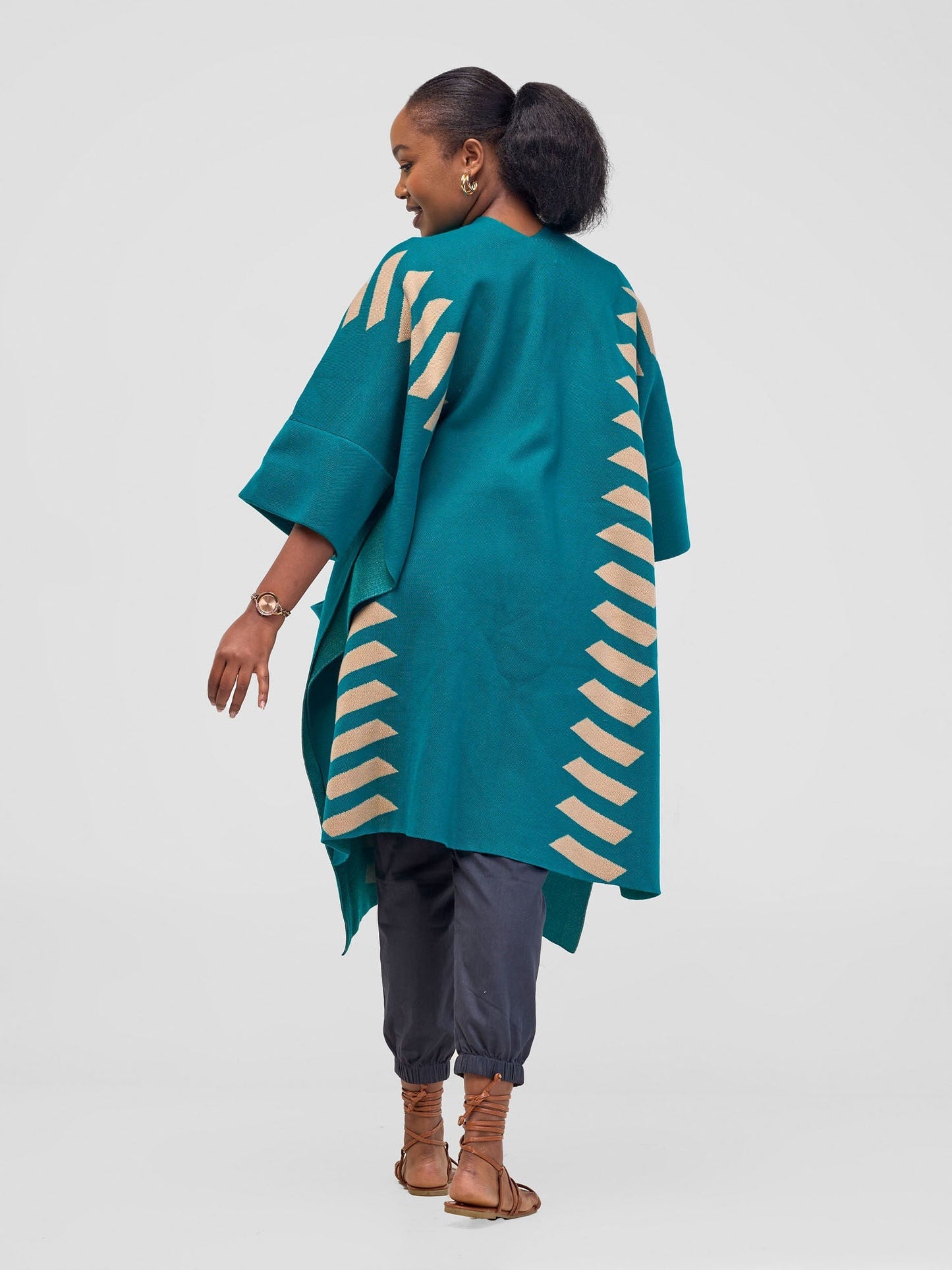 Safari Dila Poncho - Teal / Taupe
