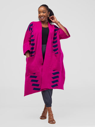 Safari Dila Poncho - Fuschia / Light Navy Blue