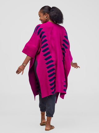 Safari Dila Poncho - Fuschia / Light Navy Blue