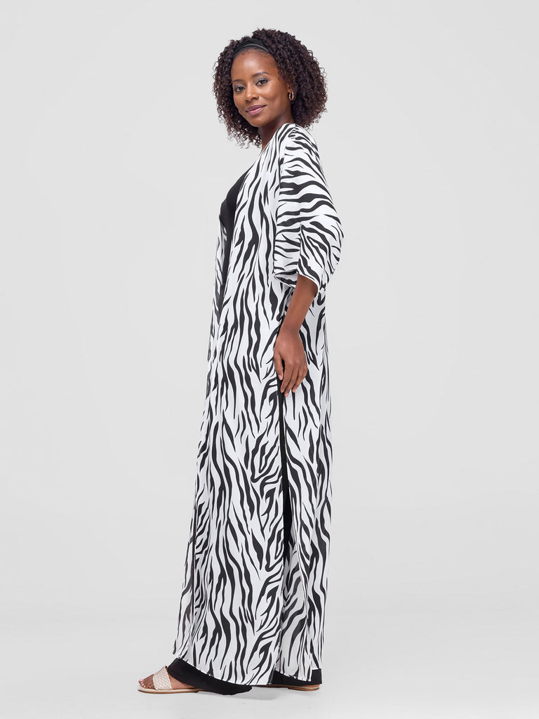 Vivo Basic Nandi High Slit Kimono -  Black / White Zondi Print