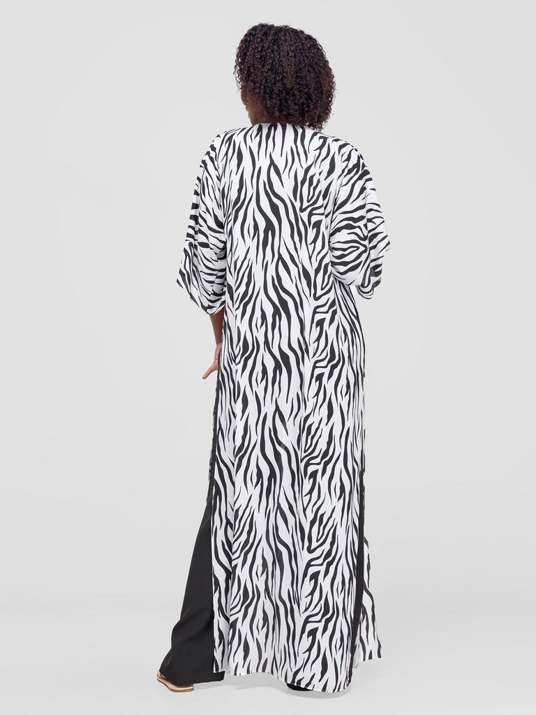 Vivo Basic Nandi High Slit Kimono -  Black / White Zondi Print