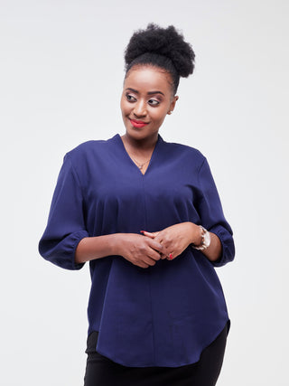 Vivo Dua 3/4 Sleeved V Neck Shirt - Navy Blue
