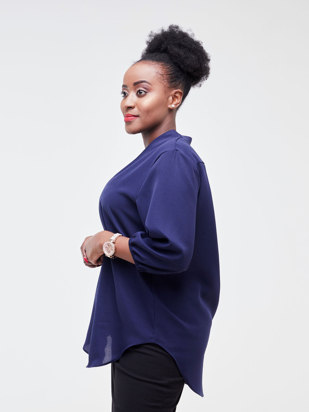 Vivo Dua 3/4 Sleeved V Neck Shirt - Navy Blue