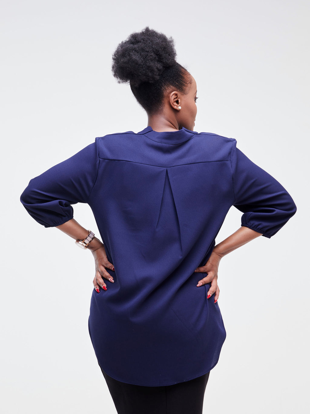 Vivo Dua 3/4 Sleeved V Neck Shirt - Navy Blue