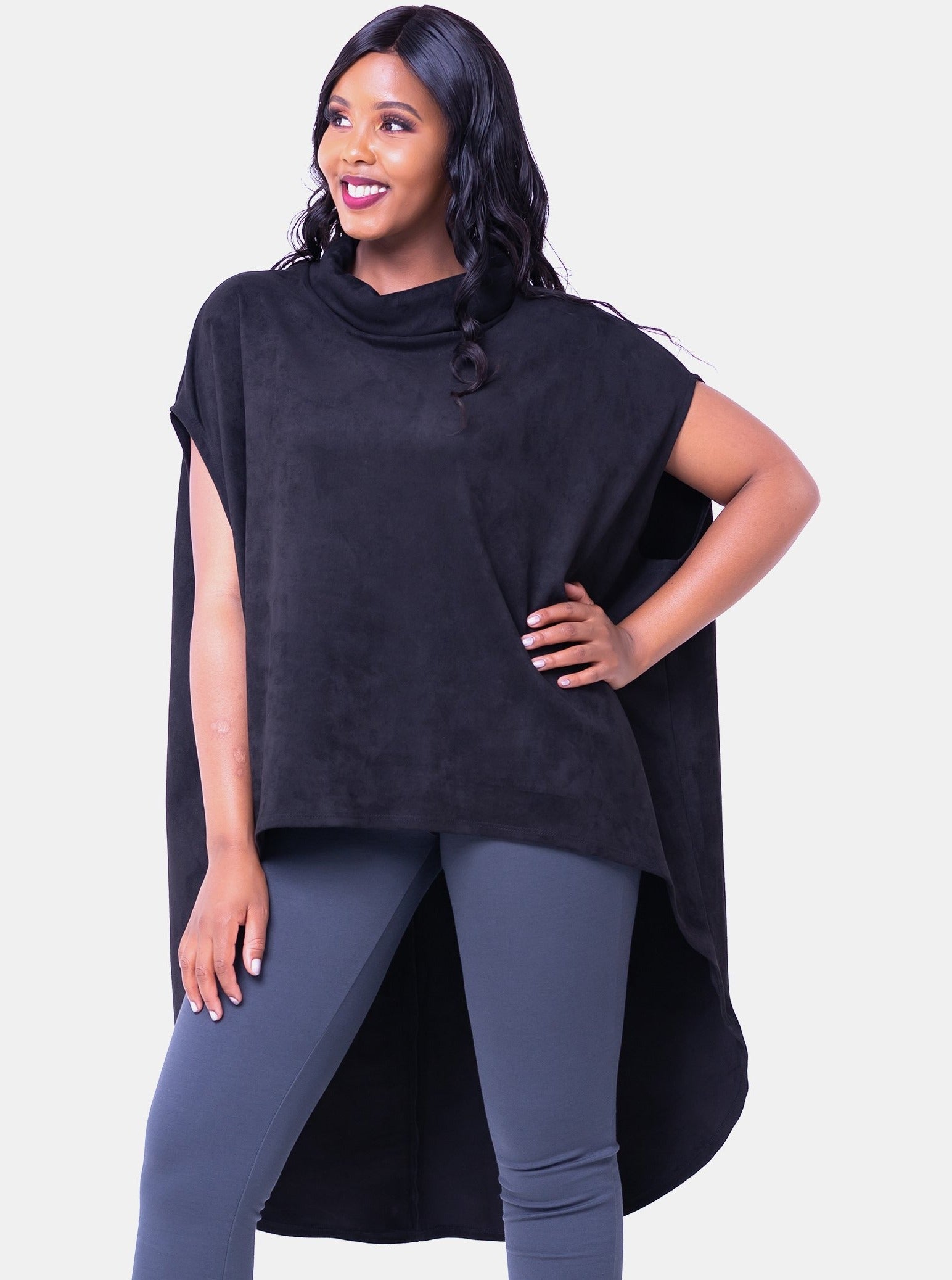 Vivo Binti High Low Poncho - Black - Shop Zetu