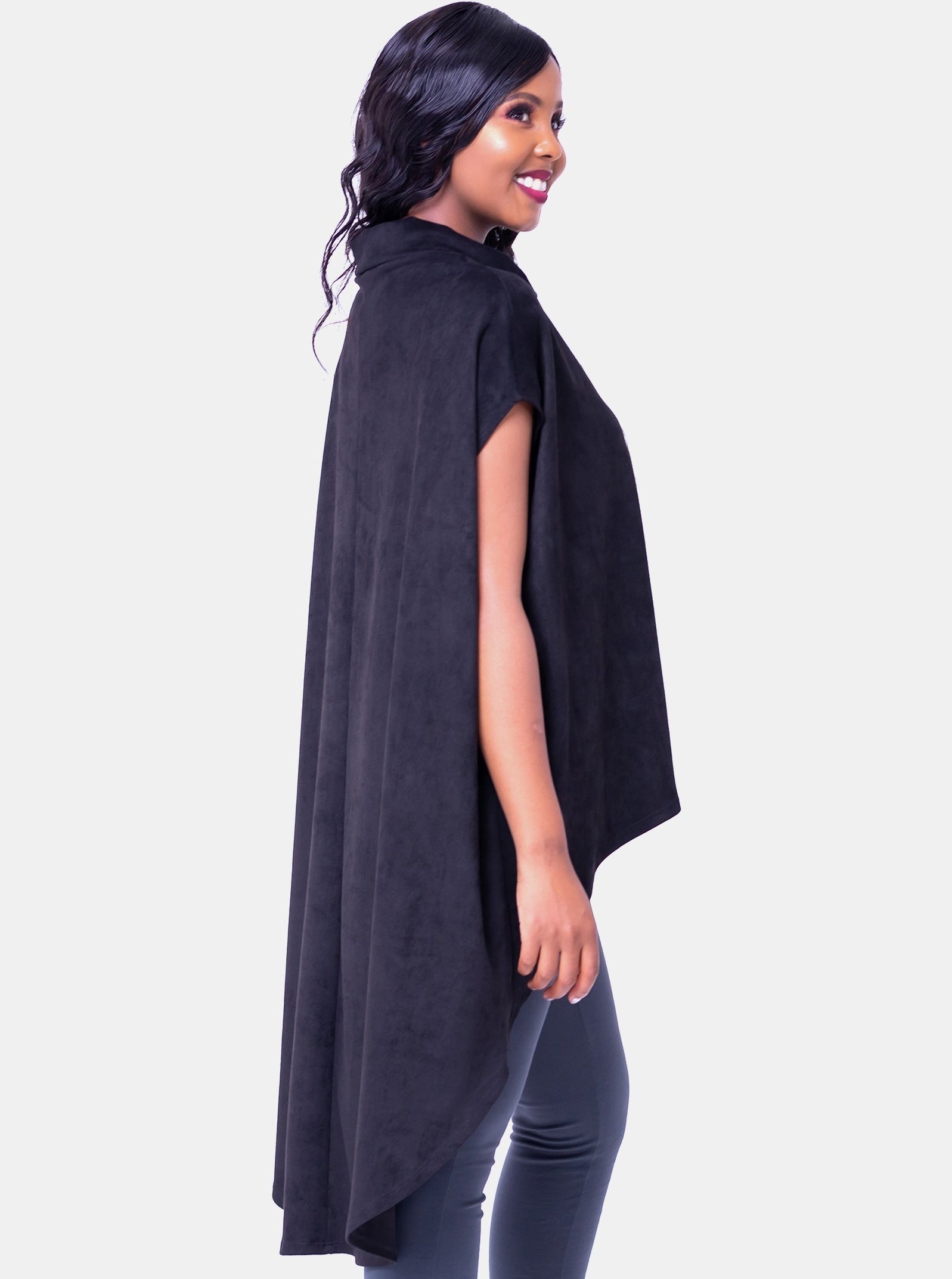 Vivo Binti High Low Poncho - Black - Shop Zetu