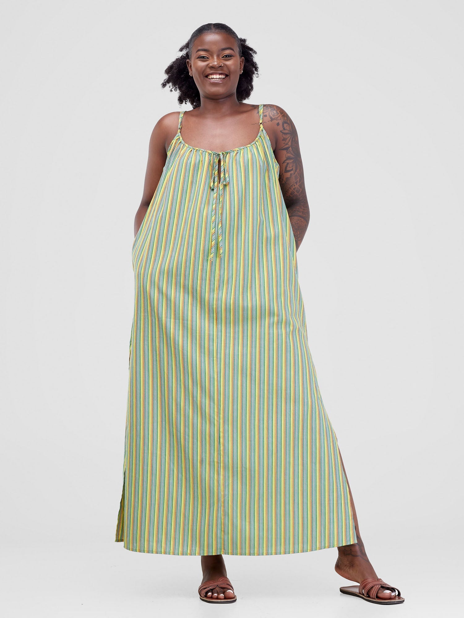 Safari Haya Strappy Tie Back Maxi Dress - Dark Green Kiki Print