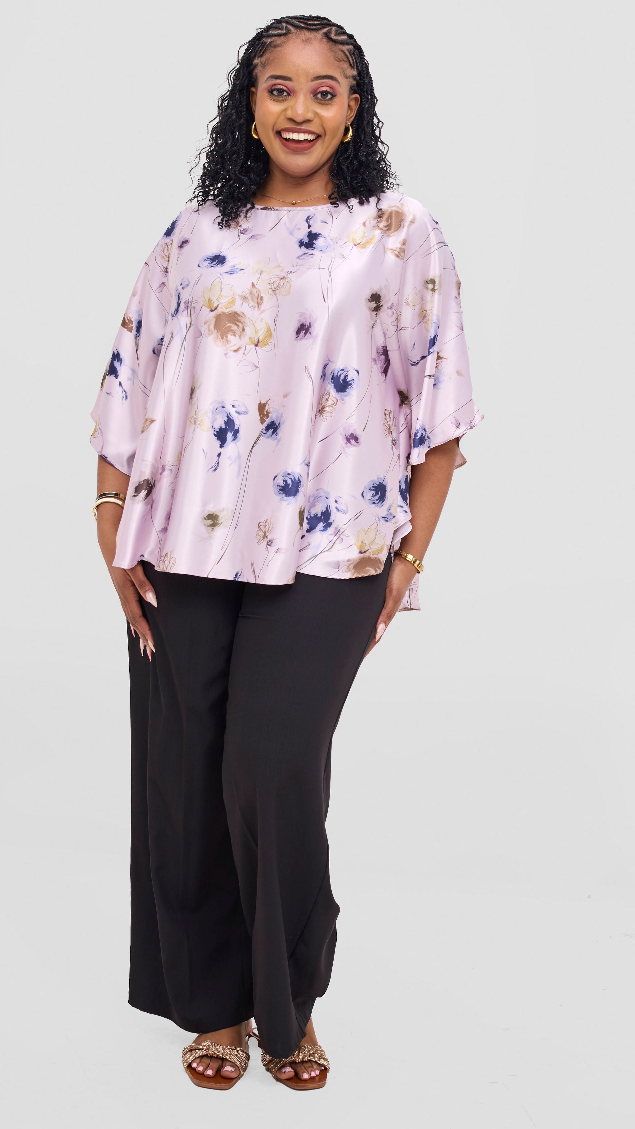 Vivo Keza  Circular Loose Top - Lilac / Navy Willow Print