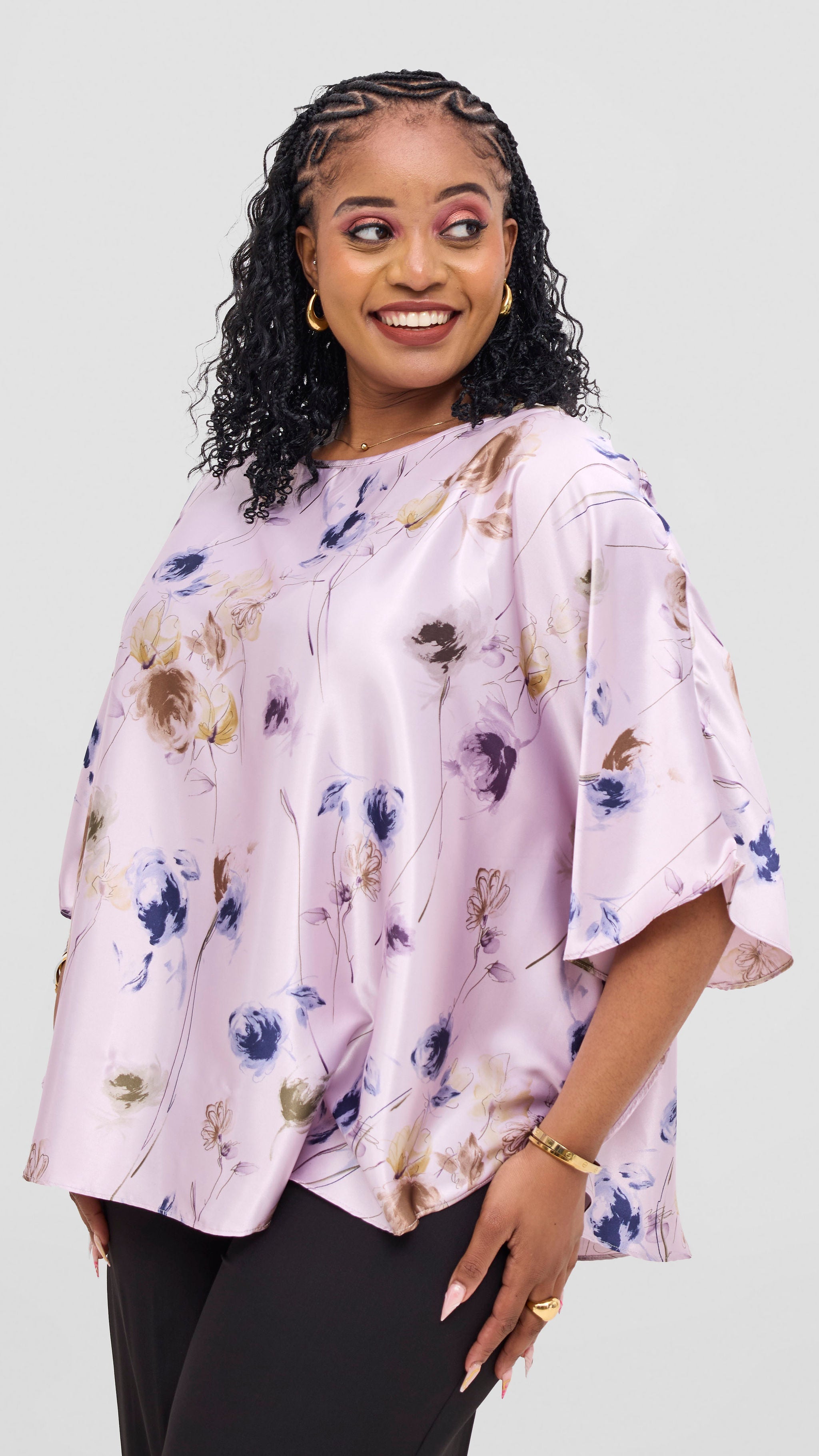 Vivo Keza  Circular Loose Top - Lilac / Navy Willow Print