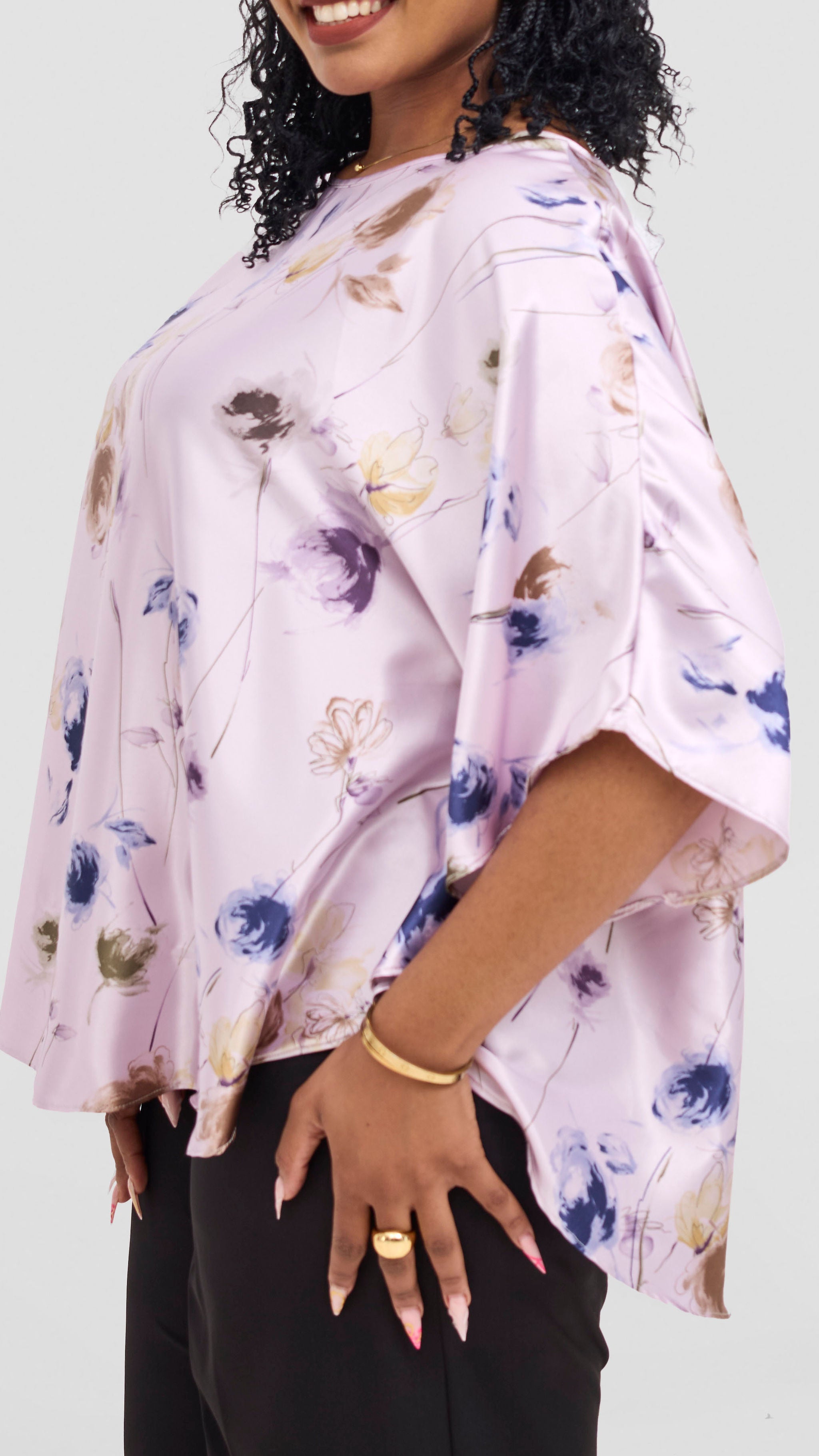 Vivo Keza  Circular Loose Top - Lilac / Navy Willow Print