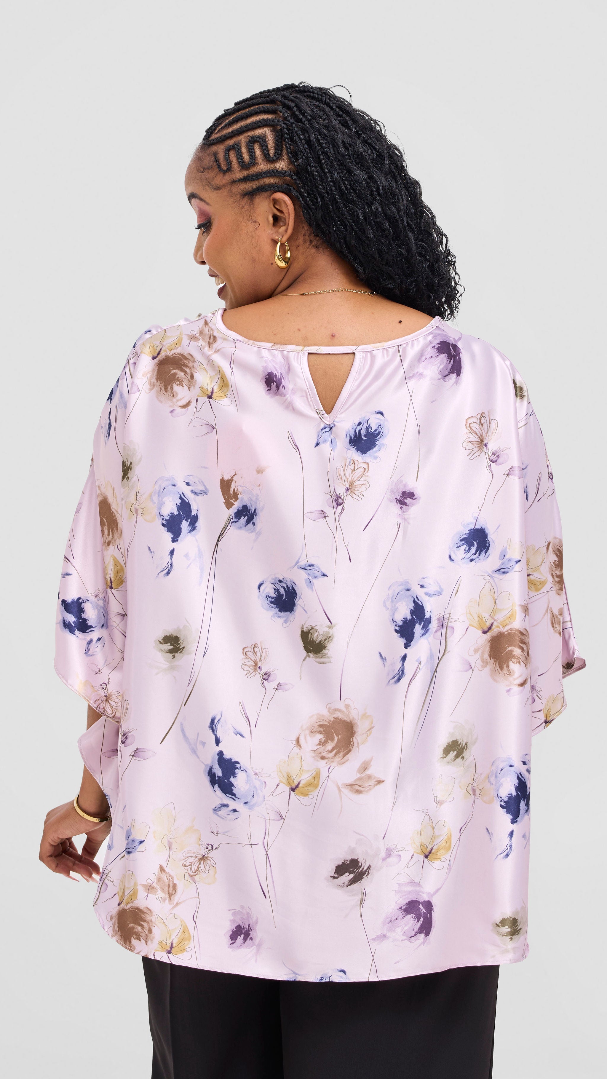 Vivo Keza  Circular Loose Top - Lilac / Navy Willow Print