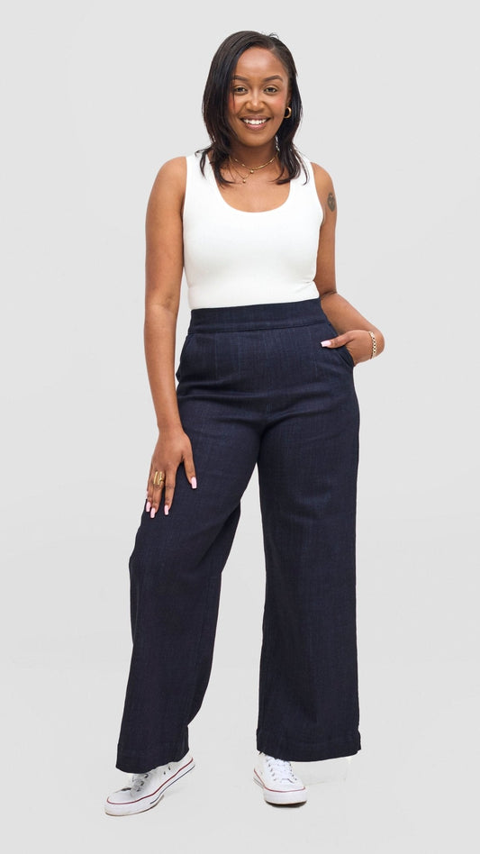 Vivo Denim Straight Pants - Navy