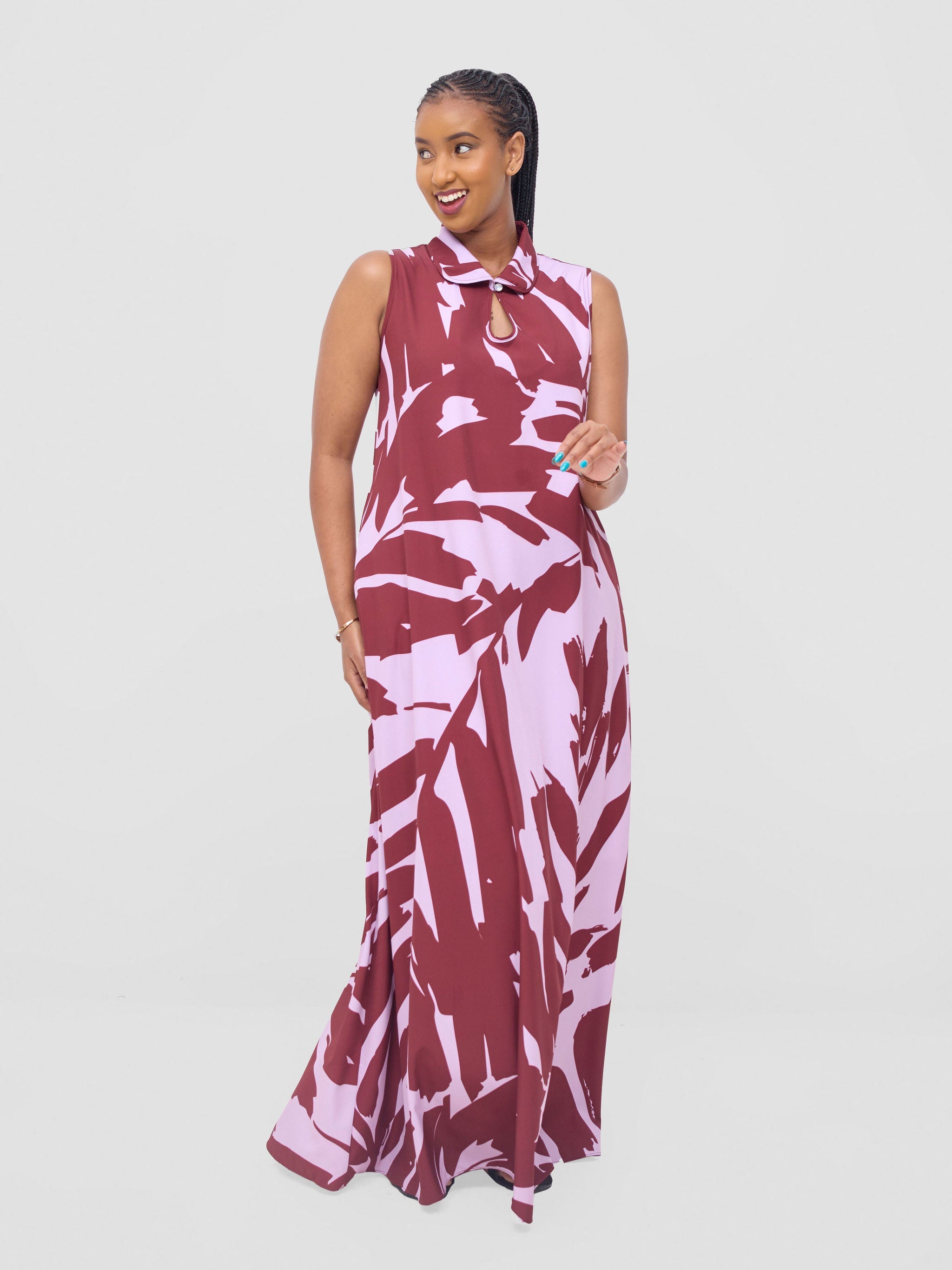 Vivo Asha Sleeveless Maxi Dress - Pink / Burgundy Eta Print