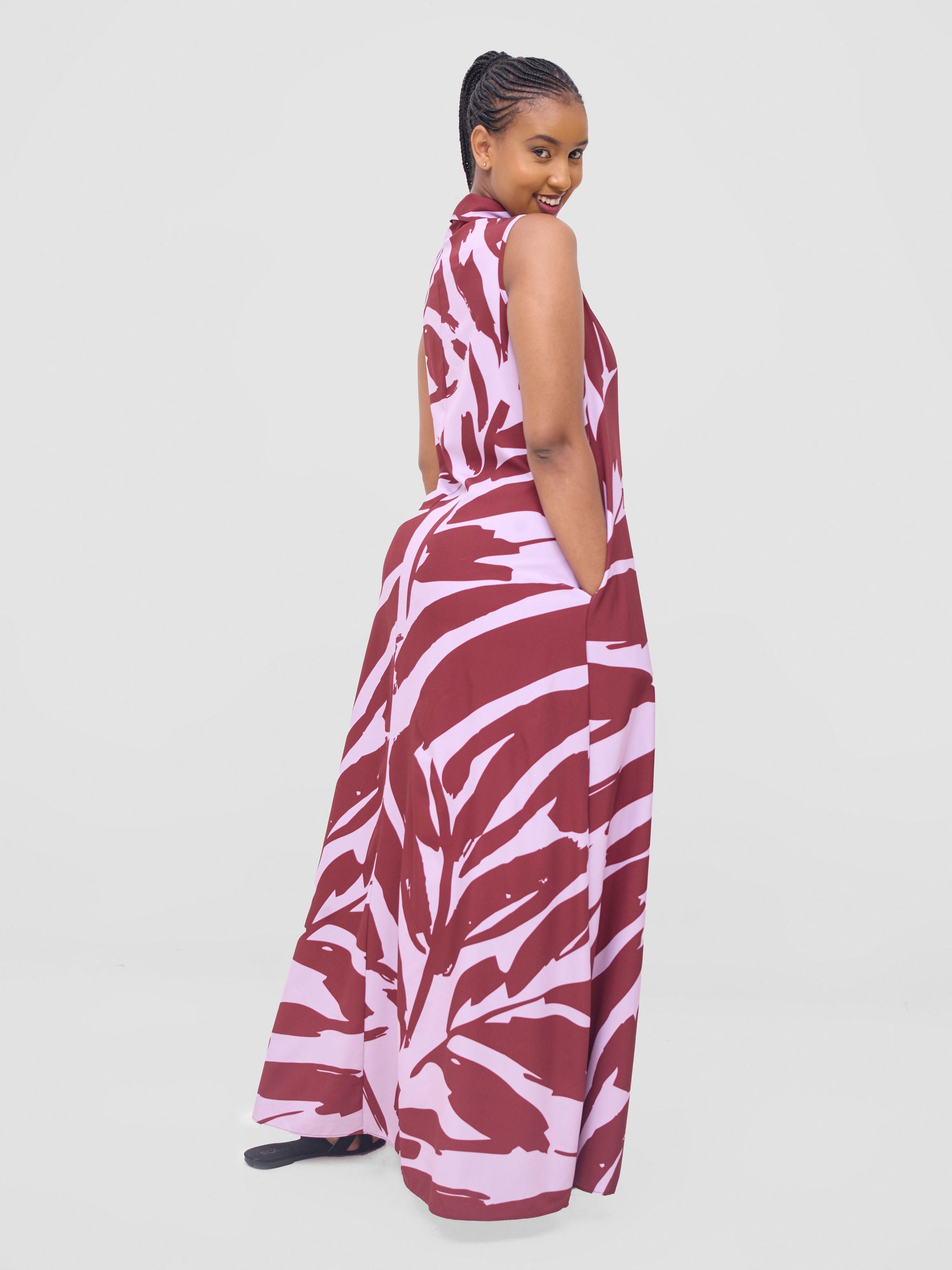 Vivo Asha Sleeveless Maxi Dress - Pink / Burgundy Eta Print