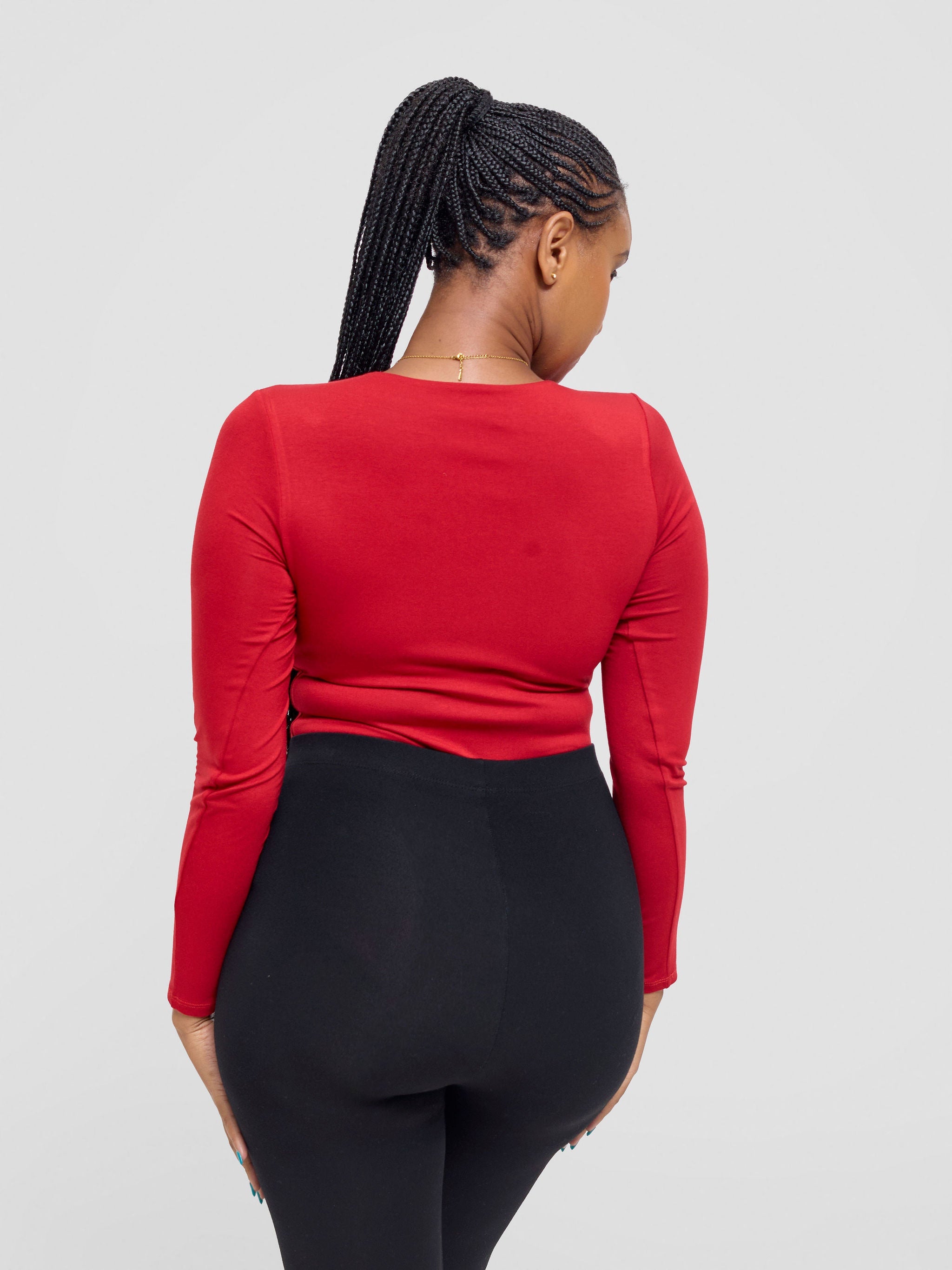Vivo Basic Double Layered Long Sleeved Bodysuit - Red