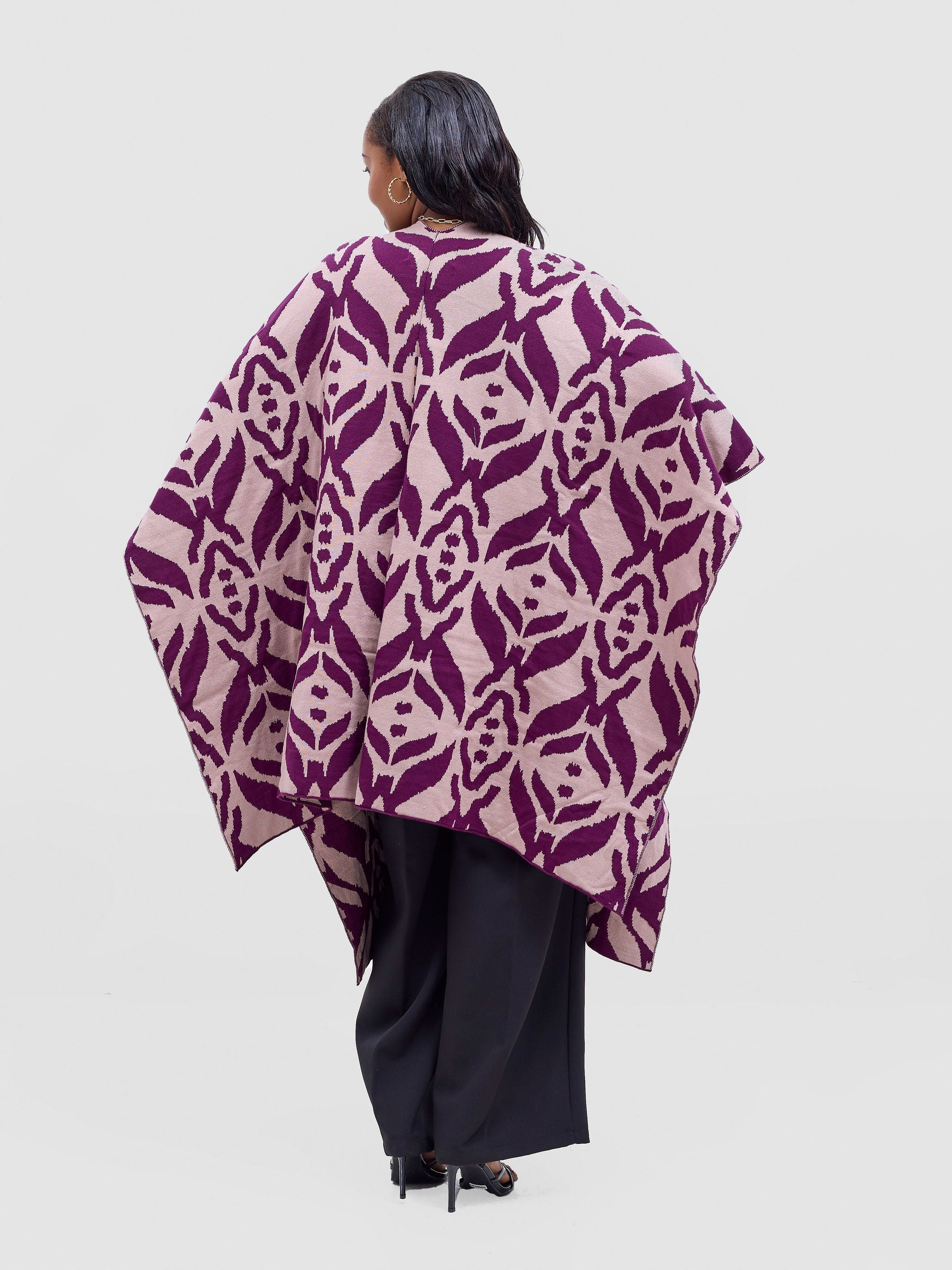 Vivo Reversible Poncho without Fringes - Plum / Champagne Ukwi Print